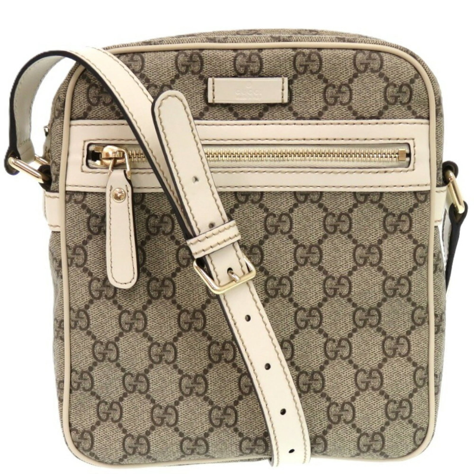 Gucci Supreme Gg Bag Pvc: Gucci Supreme Gg Bag Pvc The Gucci Supreme Gg Bag Pvc is a stylish shoulder bag made from GG Supreme and PVC materials, featuring a classic brown and ivory color combination with gold hardware. Measur