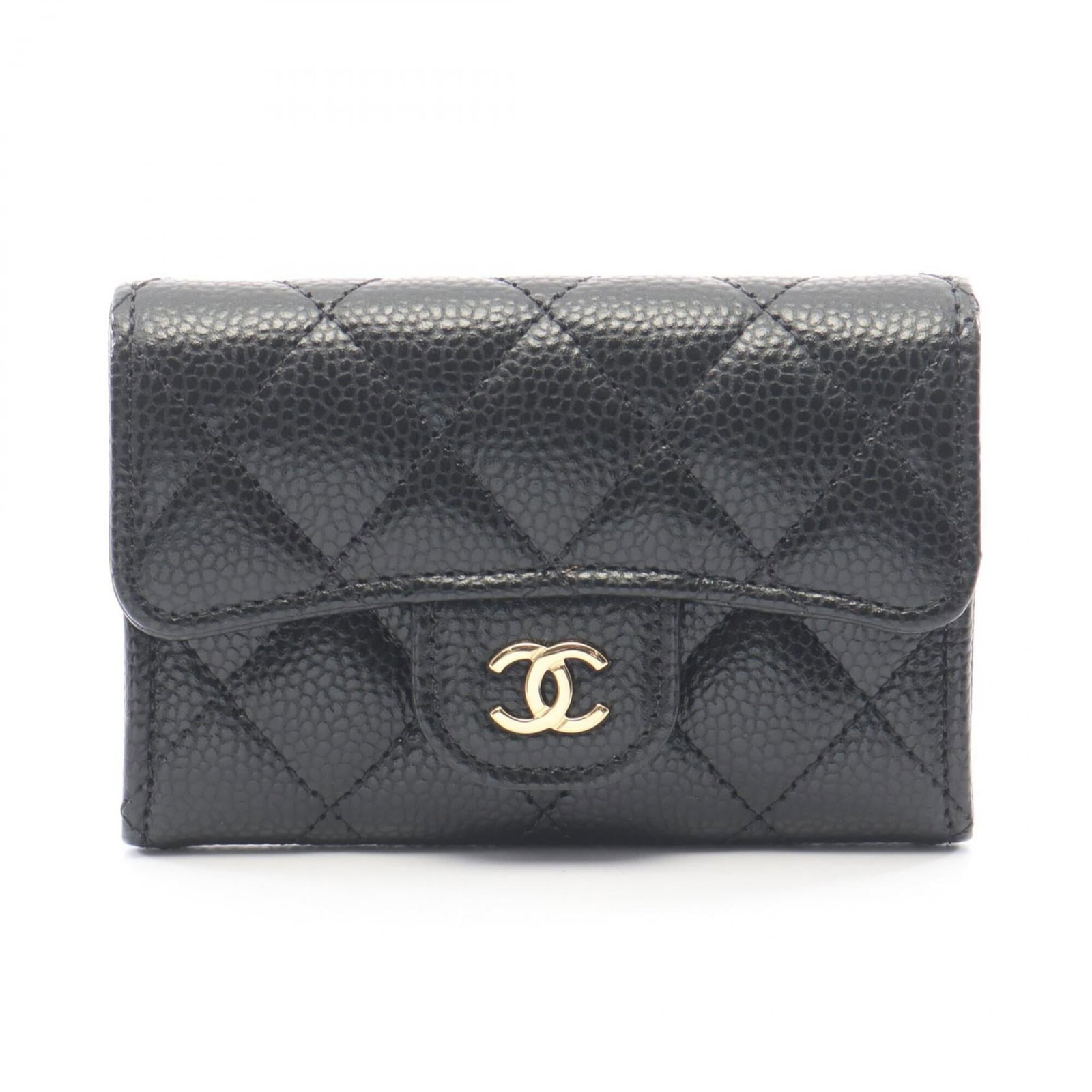 Calfskin card case by Chanel: Calfskin card case by Chanel Calfskin card case by Chanel, made from high-quality grained Calfskin, features a sleek and sophisticated design. Measuring 7.5cm x 11cm x 2cm, it provides ample space for
