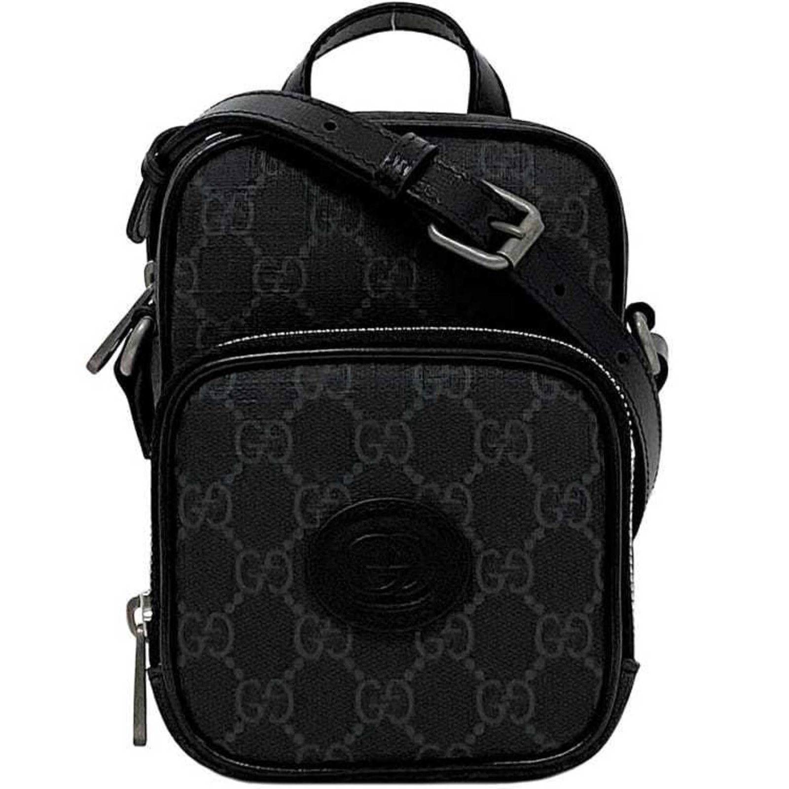 Pochette Shoulder Leather Gucci Bag: Pochette Shoulder Leather Gucci Bag Pochette Shoulder Leather Gucci Bag in Black. This sleek, structured bag features a combination of PVC and leather materials, with a signature black color that