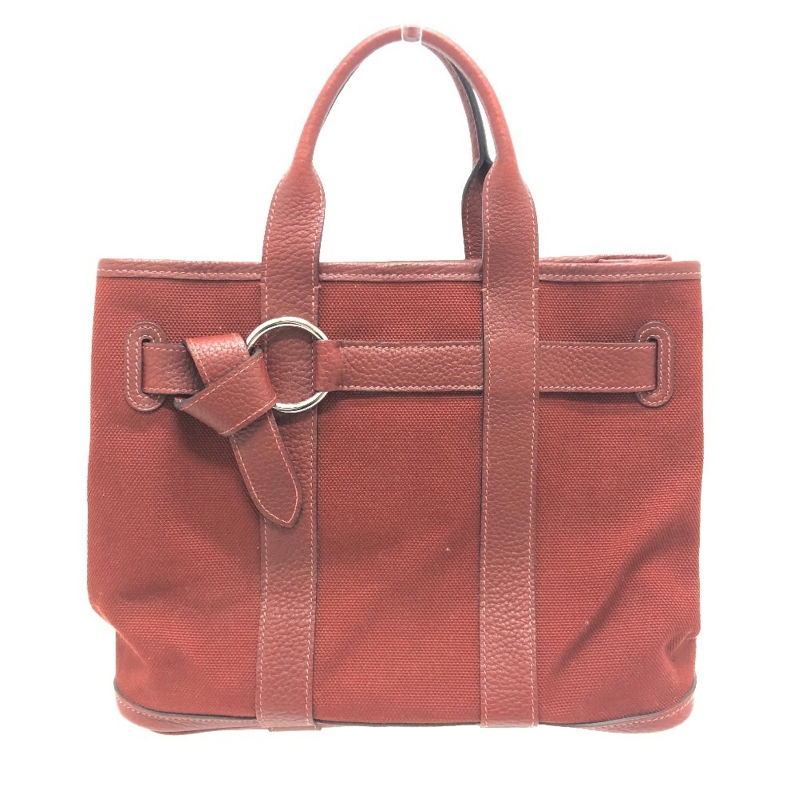 Canvas leather tote bag by Hermes: Canvas leather tote bag by Hermes Canvas leather tote bag by Hermes, featuring a classic Bordeaux color and a sturdy zipper pocket for added convenience. Measuring 22cm x 29.5cm x 13.5cm, this