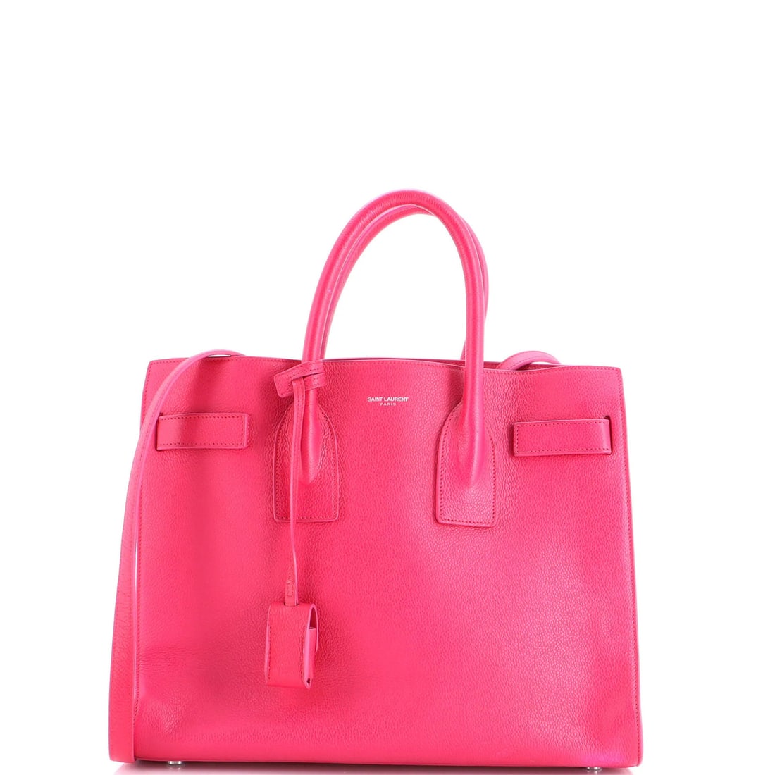 Saint Laurent Sac de Jour Bag Leather Small: Saint Laurent Sac de Jour Bag Leather Small The Saint Laurent Sac de Jour Bag Leather Small boasts a striking pink exterior with silver hardware, adding a touch of sophistication to any outfit.