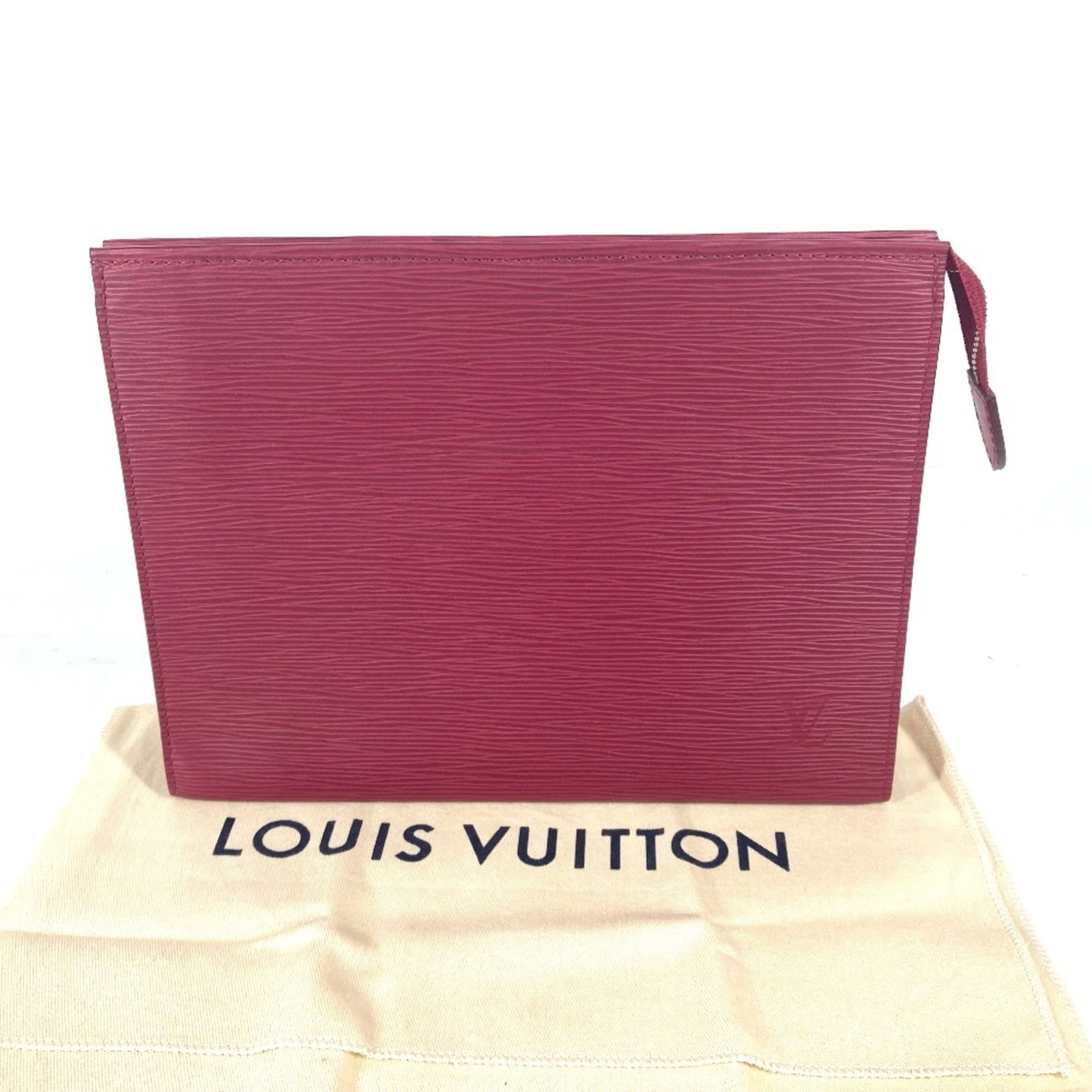 Epi Leather Pouch Clutch Bag Louis: Epi Leather Pouch Clutch Bag Louis Epi leather pouch clutch bag with striking fuchsia and red colors, featuring Louis Vuitton's signature style. Made from high-quality Epi leather, this compact