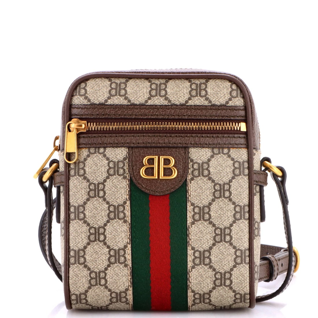 BB Coated Canvas Mini Bag Project Gucci Hacker Zip Messenger: BB Coated Canvas Mini Bag Project Gucci Hacker Zip Messenger The Gucci Hacker Zip Messenger Bag features a striking BB Coated Canvas exterior in rich brown, complemented by gold hardware and a spaciou