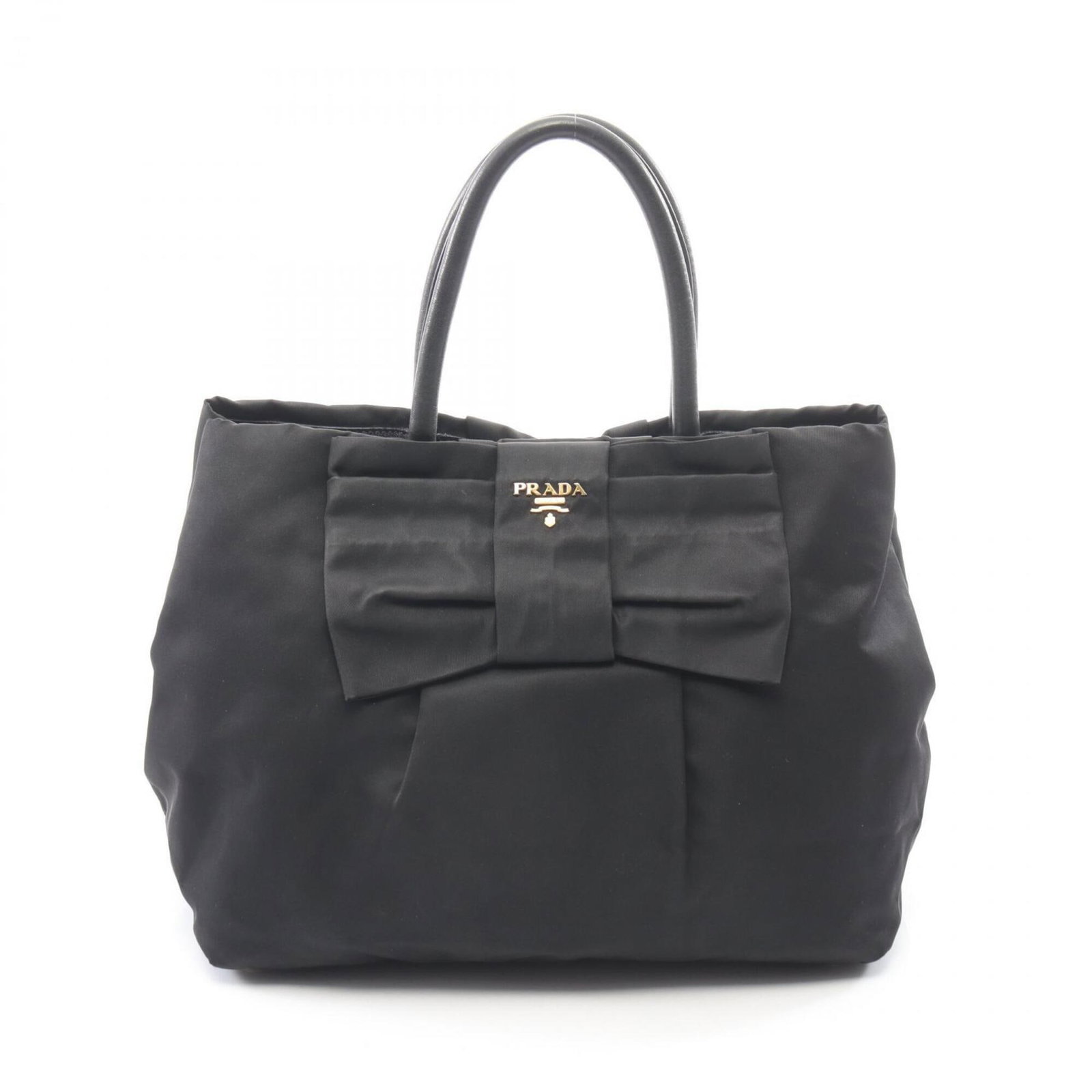 Nylon Leather Handbag Prada: Nylon Leather Handbag Prada Nylon and leather blend offers a unique touch to this Prada handbag, with its sleek black color and compact size. Measuring 23cm x 28cm x 15cm, it provides ample space for 