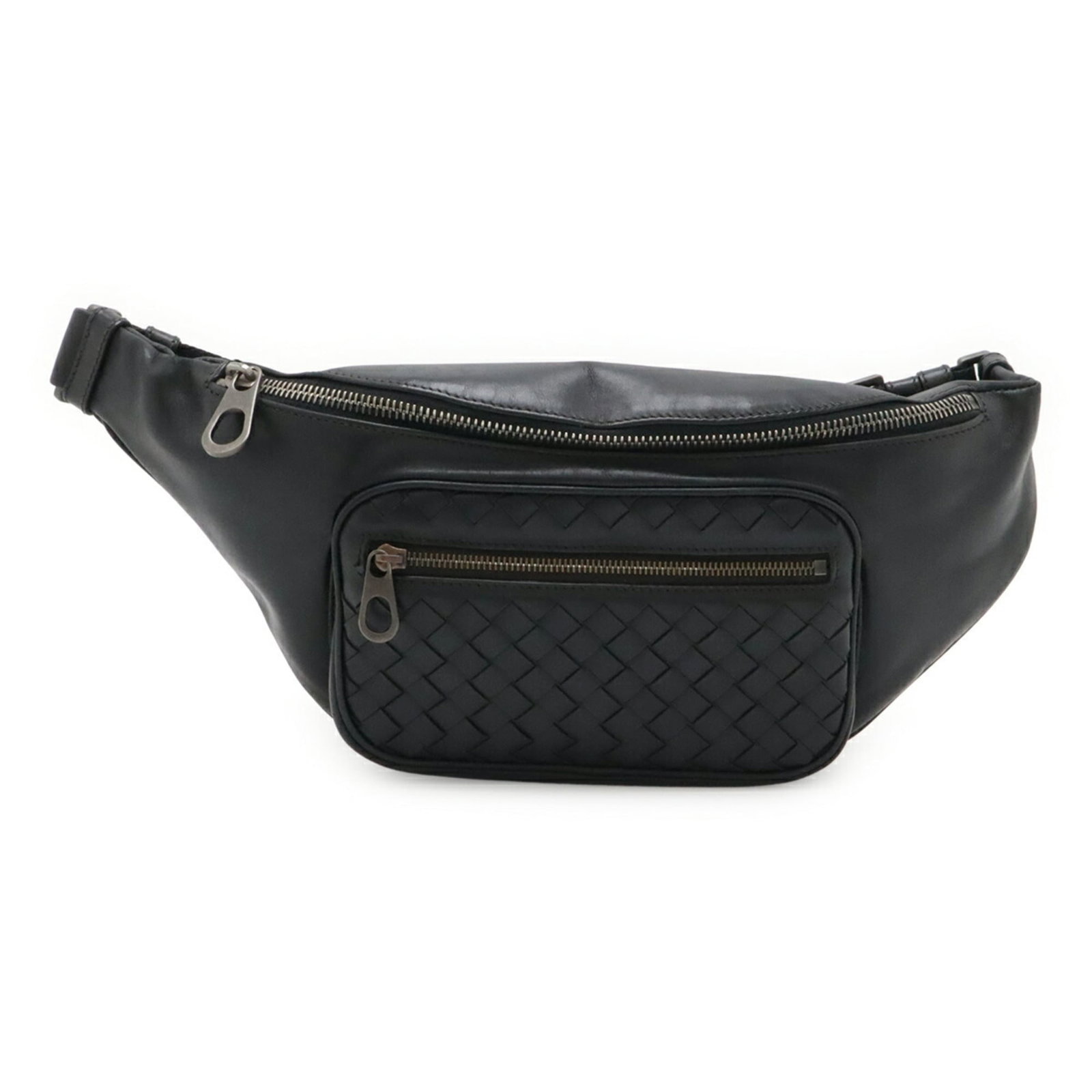 Pouch leather sling bag from Veneta Bottega: Pouch leather sling bag from Veneta Bottega Black leather pouch sling bag from Bottega Veneta's Intrecciato line, featuring classic design and timeless style. Made from high-quality leather with a
