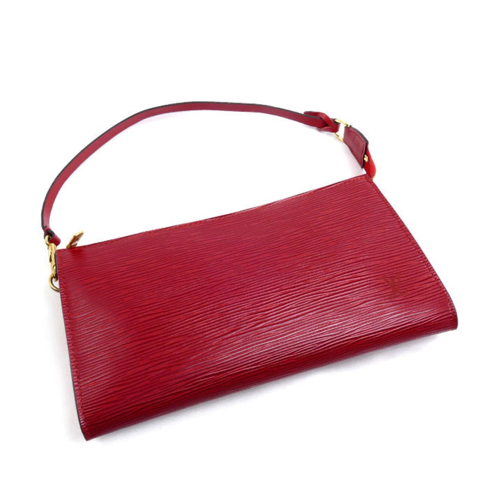 Epi Leather Louis Vuitton Pouch: Epi Leather Louis Vuitton Pouch Epi leather Louis Vuitton pouch in vibrant red, featuring gold hardware and classic design. Made from high-quality Epi leather, this stylish accessory measures 12cm x