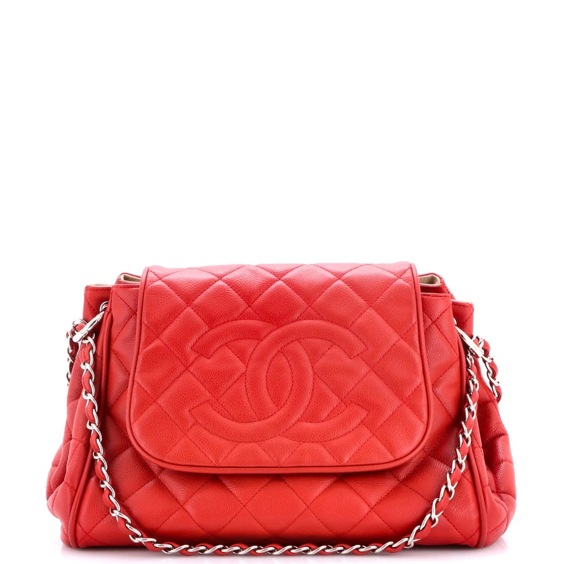 Chanel Caviar Quilted Bag Flap Accordion Timeless: Chanel Caviar Quilted Bag Flap Accordion Timeless The Chanel Caviar Quilted Bag Flap Accordion Timeless boasts a striking red exterior, adorned with quilted caviar detailing that adds a touch of