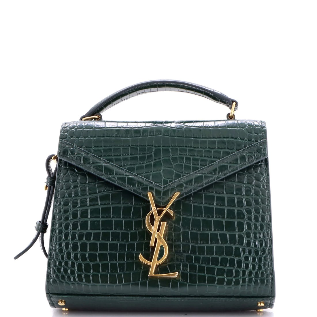 Cassandra Crocodile Leather Handle Bag Mini Saint Top Embossed: Cassandra Crocodile Leather Handle Bag Mini Saint Top Embossed The Cassandra Crocodile Leather Handle Bag Mini Saint Top Embossed boasts a striking green exterior, adorned with intricate crocodile