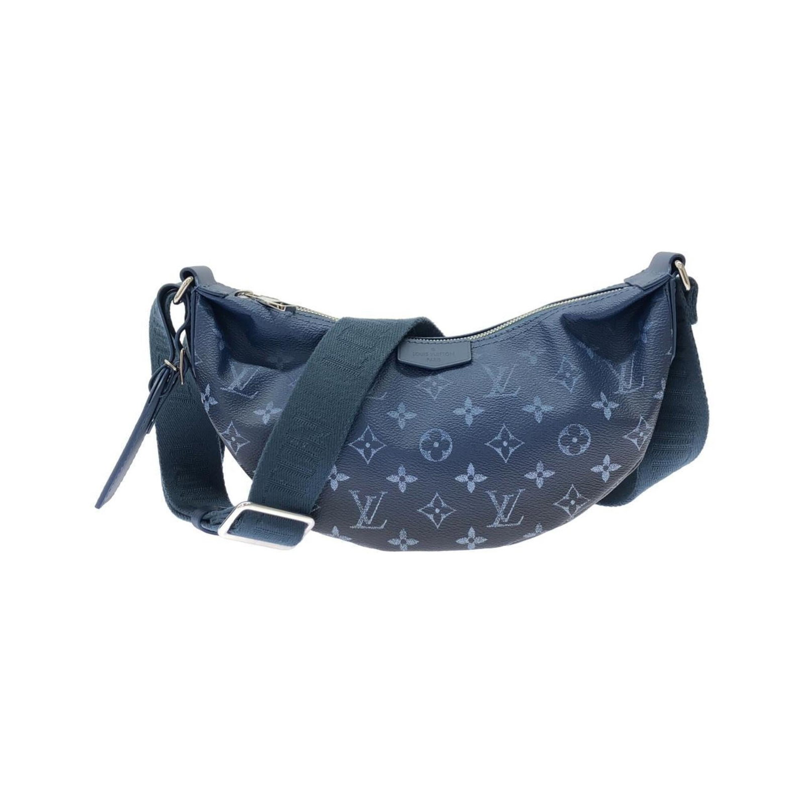 Shoulder bag coated canvas by Louis Vuitton: Shoulder bag coated canvas by Louis Vuitton Coated canvas by Louis Vuitton, featuring a striking blue and navy color combination. This shoulder bag boasts a classic design with silver hardware,