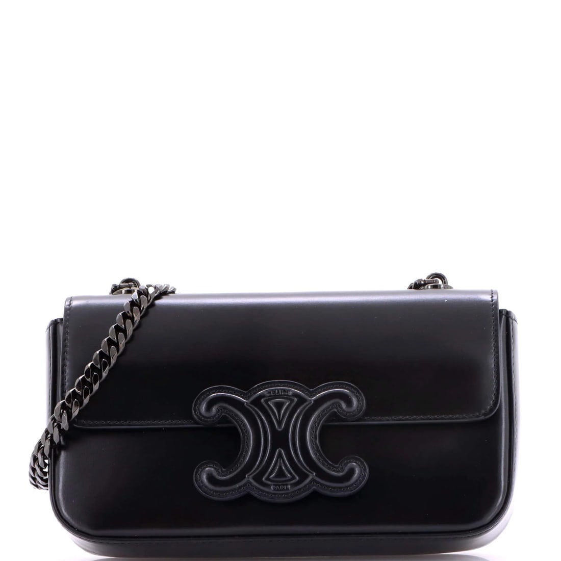 Chain Bag Small Leather Celine Shoulder Triomphe: Chain Bag Small Leather Celine Shoulder Triomphe Small Leather Celine Triomphe Chain Shoulder Bag in Black. This small leather shoulder bag features a classic design with chain straps and measures 4" 