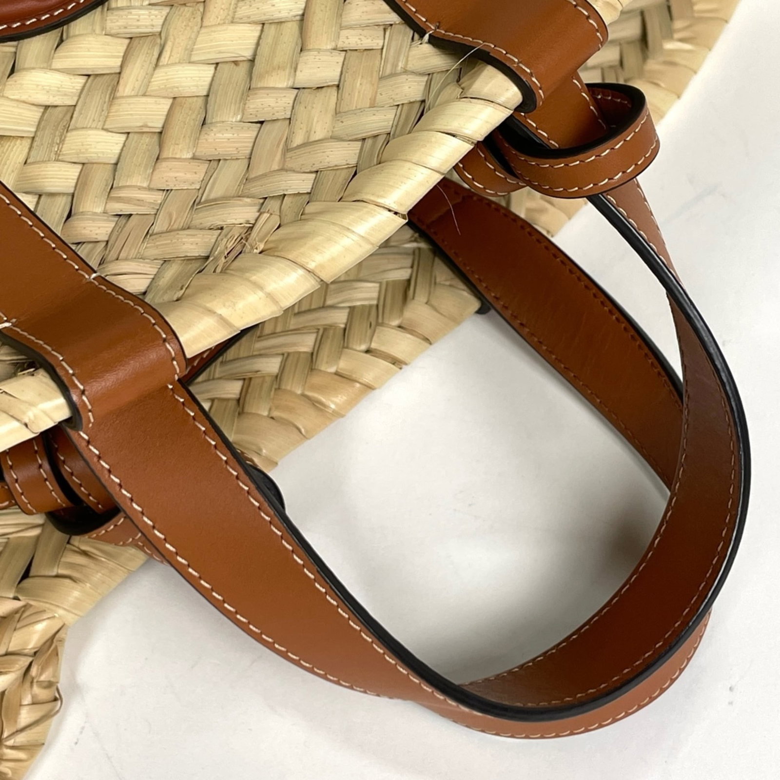 Raffia leather tote bag - 5