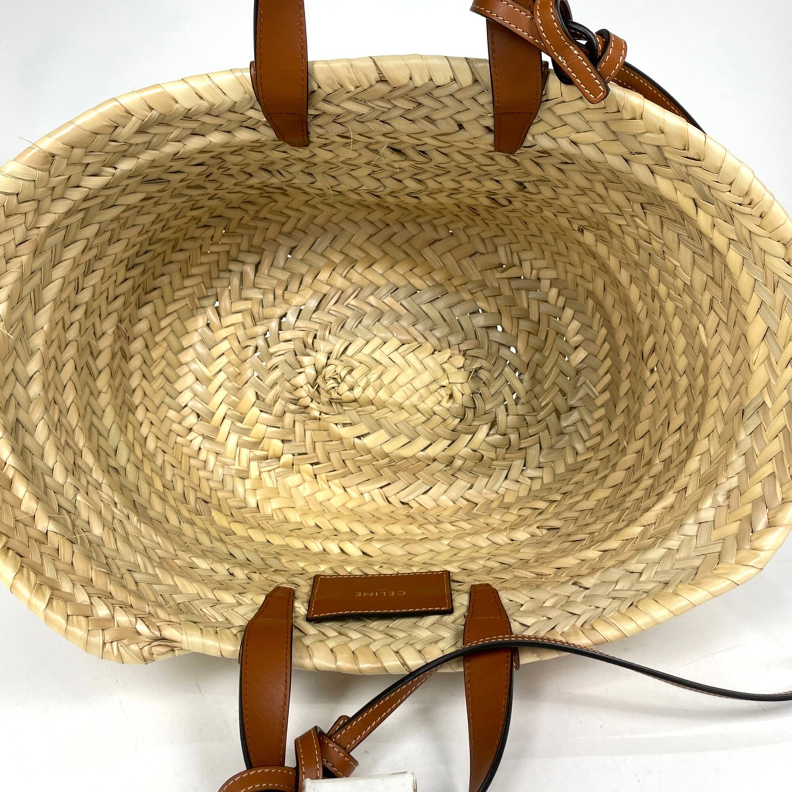 Raffia leather tote bag - 7