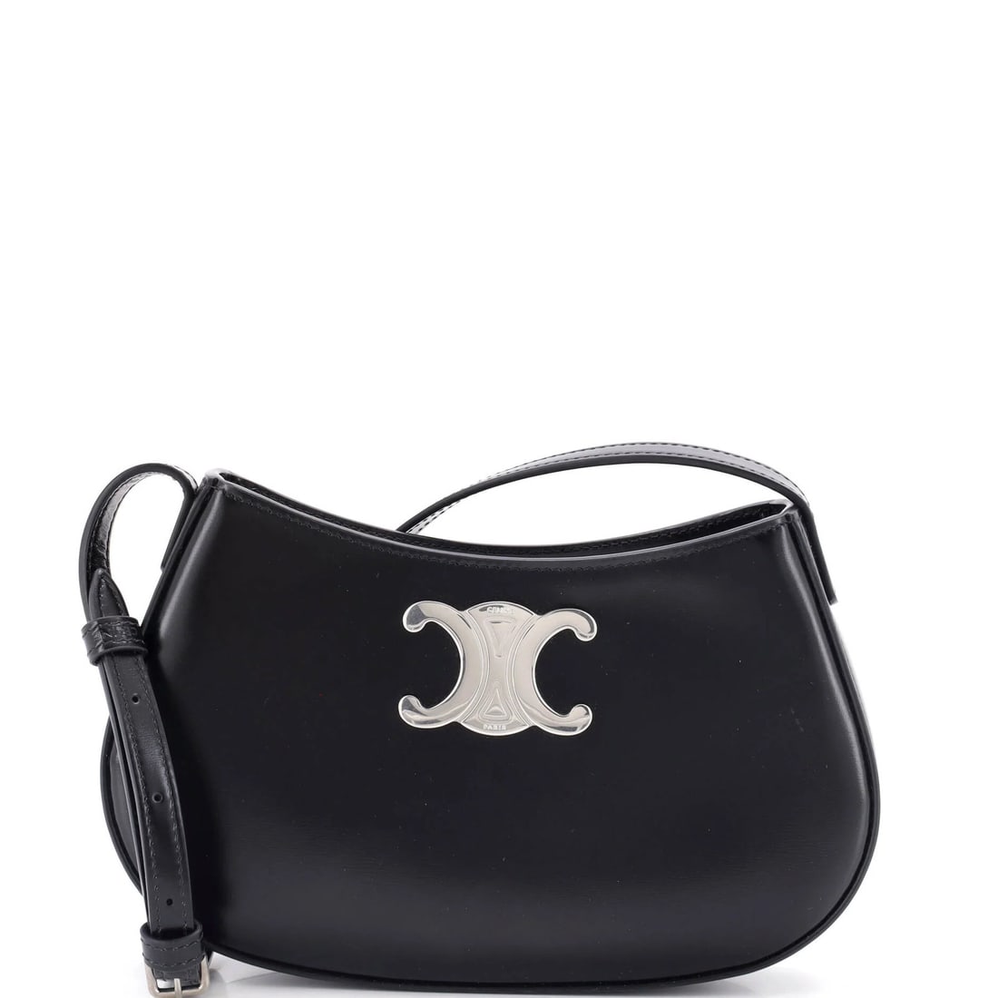 Calfskin Smooth Bag Tilly Medium Celine Triomphe: Calfskin Smooth Bag Tilly Medium Celine Triomphe Smooth Calfskin Medium Celine Triomphe Bag in Black. This medium-sized shoulder bag features exterior and interior leather construction, with minor scu