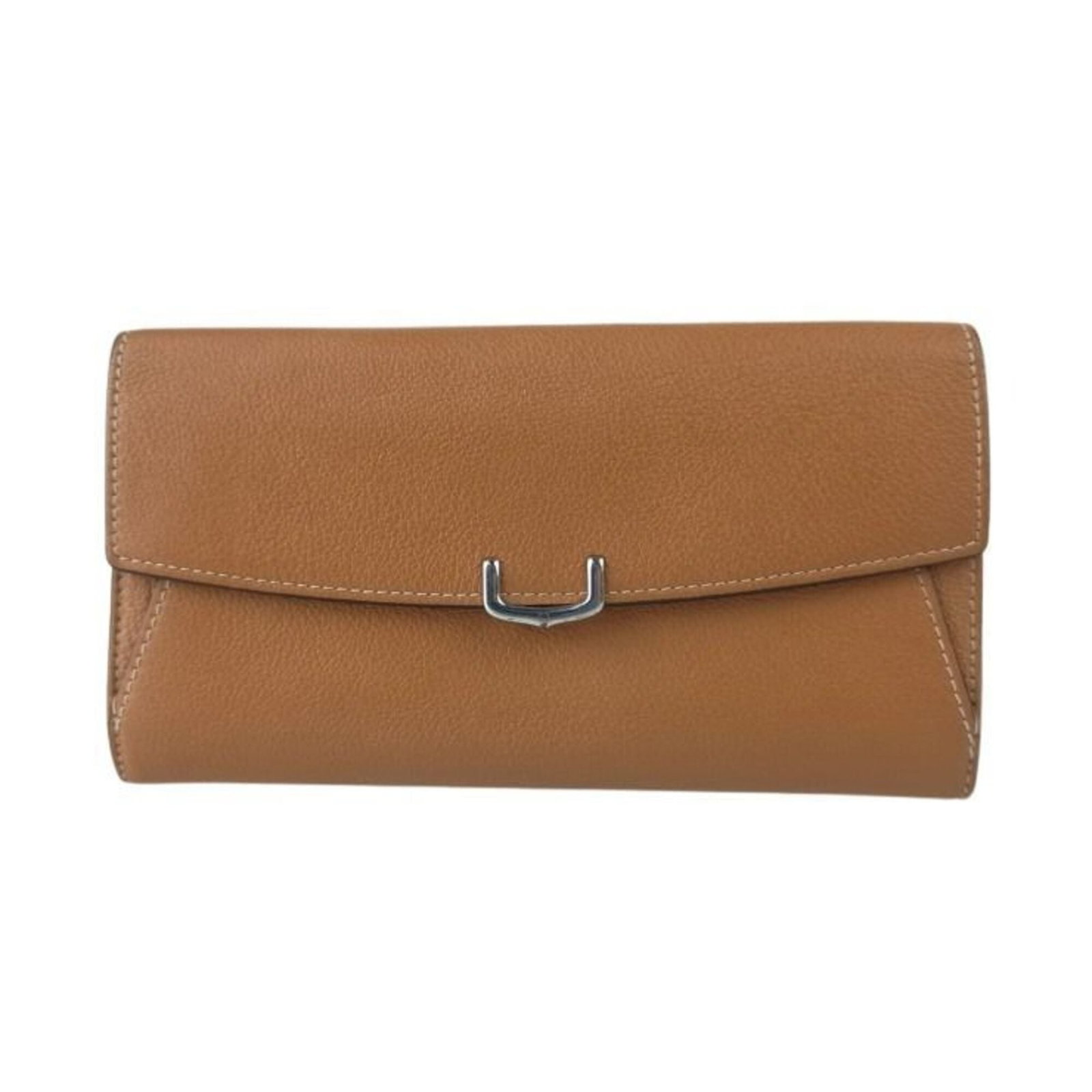 Long Wallet Cartier Bi Fold Leather: Long Wallet Cartier Bi Fold Leather Cartier's iconic C de Cartier bi-fold wallet boasts sleek, brown leather and precise stitching, crafted in France. This long wallet measures 10.5cm x 19cm x 2.5cm, 