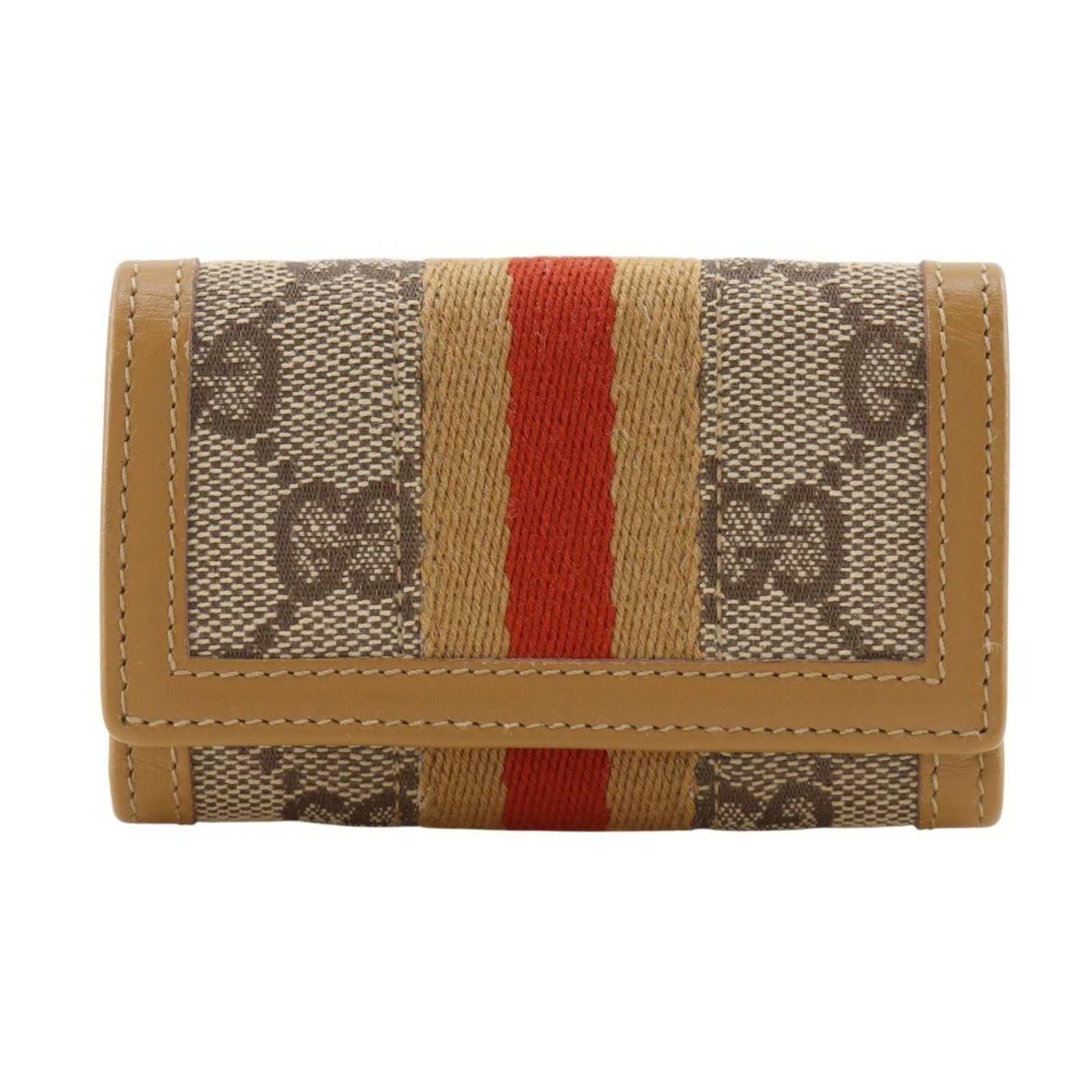 Keycase Canvas Gucci: Keycase Canvas Gucci Keycase Canvas Gucci features the iconic GG canvas design, a signature element of the brand's style. Made from high-quality materials, this compact keycase measures 7cm x 9.5cm x
