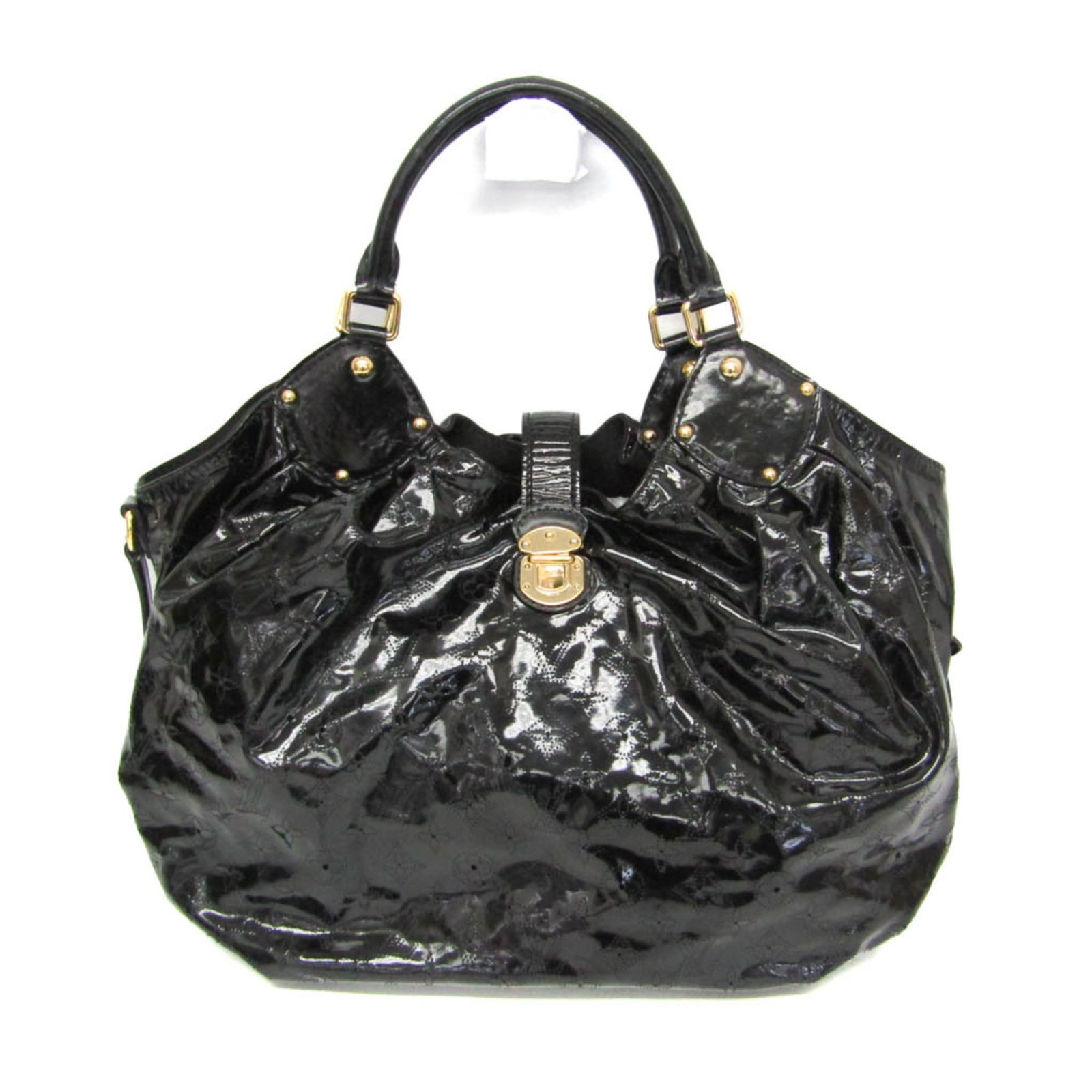 Patent Leather Louis Vuitton Tote Bag: Patent Leather Louis Vuitton Tote Bag Patent leather Louis Vuitton tote bag in black, featuring a zipper pocket and measuring 31cm x 40cm x 19cm. The bag's handle drops 21cm from the shoulder strap,