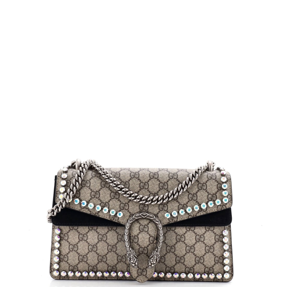 Crystal Embellished Medium Dionysus Bag GG Coated Canvas: Crystal Embellished Medium Dionysus Bag GG Coated Canvas Crystal Embellished Medium Dionysus Bag in GG Coated Canvas features Gucci's signature style with intricate crystal embellishments, adding a to