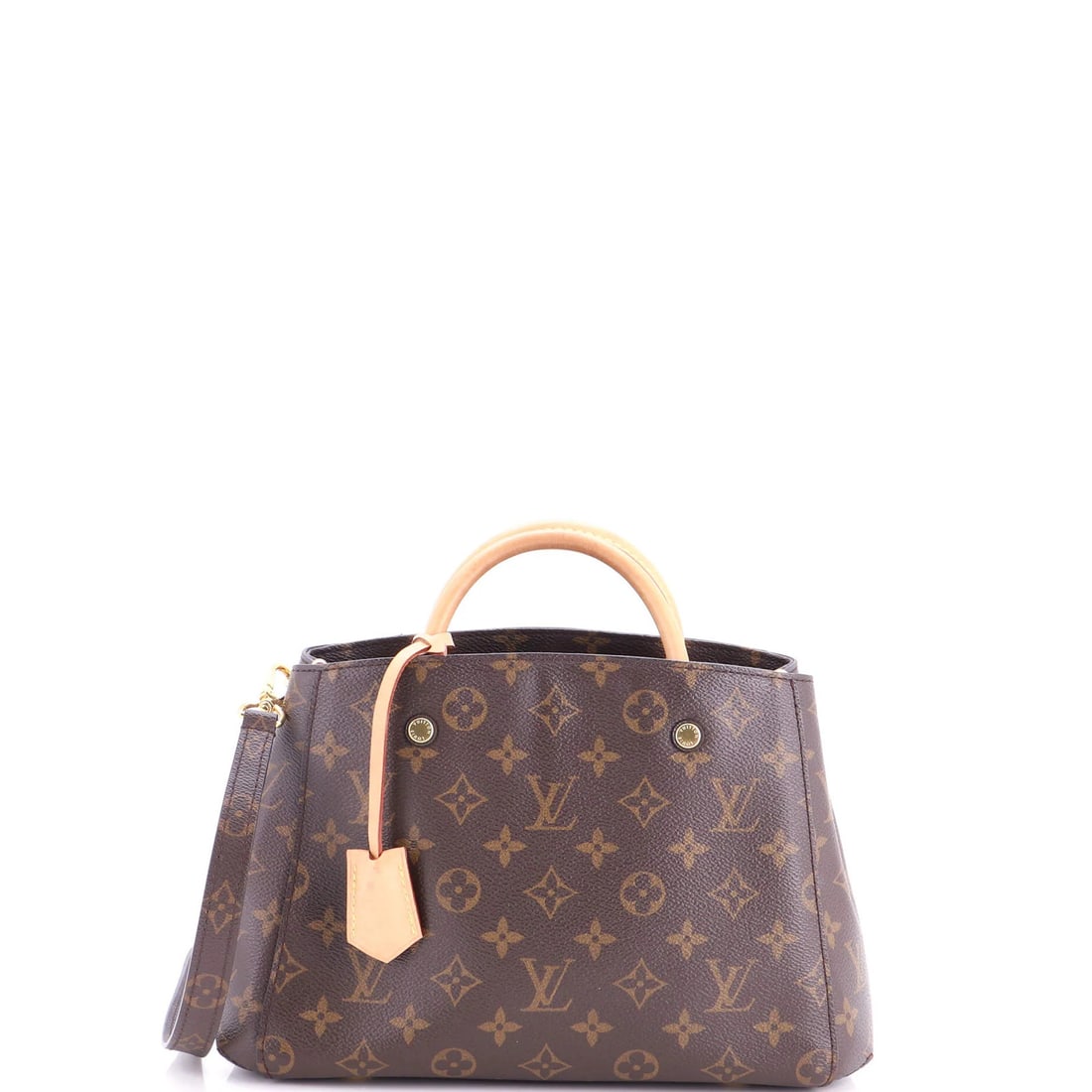 Louis Vuitton Montaigne Handbag Monogram Canvas BB: Louis Vuitton Montaigne Handbag Monogram Canvas BB The Louis Vuitton Montaigne Handbag Monogram Canvas BB boasts a classic brown canvas exterior with iconic monogram pattern, complemented by gold hard