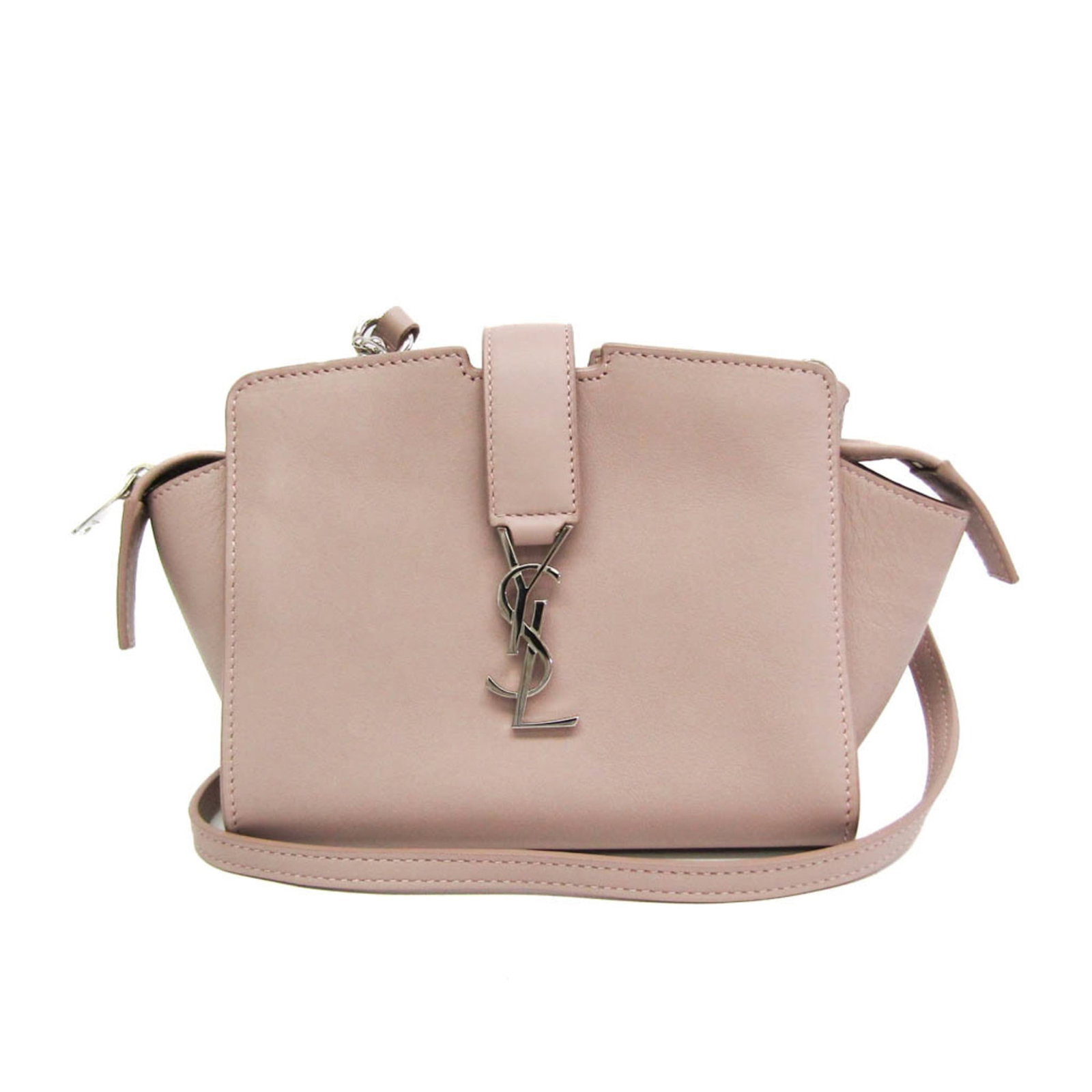 Saint Laurent Yves Leather Bag Shoulder: Saint Laurent Yves Leather Bag Shoulder The Saint Laurent Yves Leather Bag Shoulder boasts a striking pink beige color and sleek design, making it a stylish accessory for women. Measuring 13cm x 24cm 