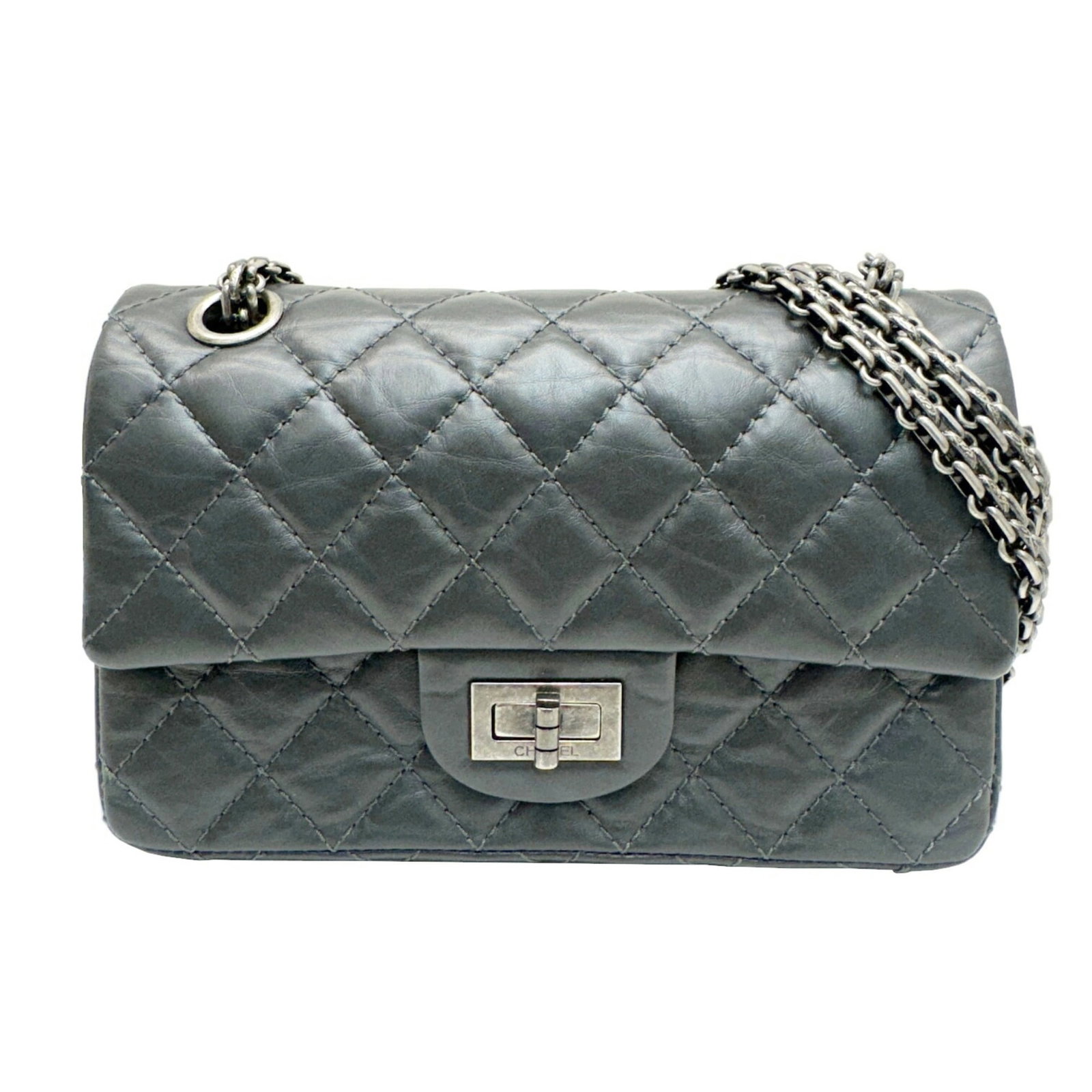 Shoulder Bag Leather Chanel: Shoulder Bag Leather Chanel Dark gray leather shoulder bag with a classic design, crafted from high-quality calfskin. Comes with original box and dust bag for added protection and style. A timeless ac