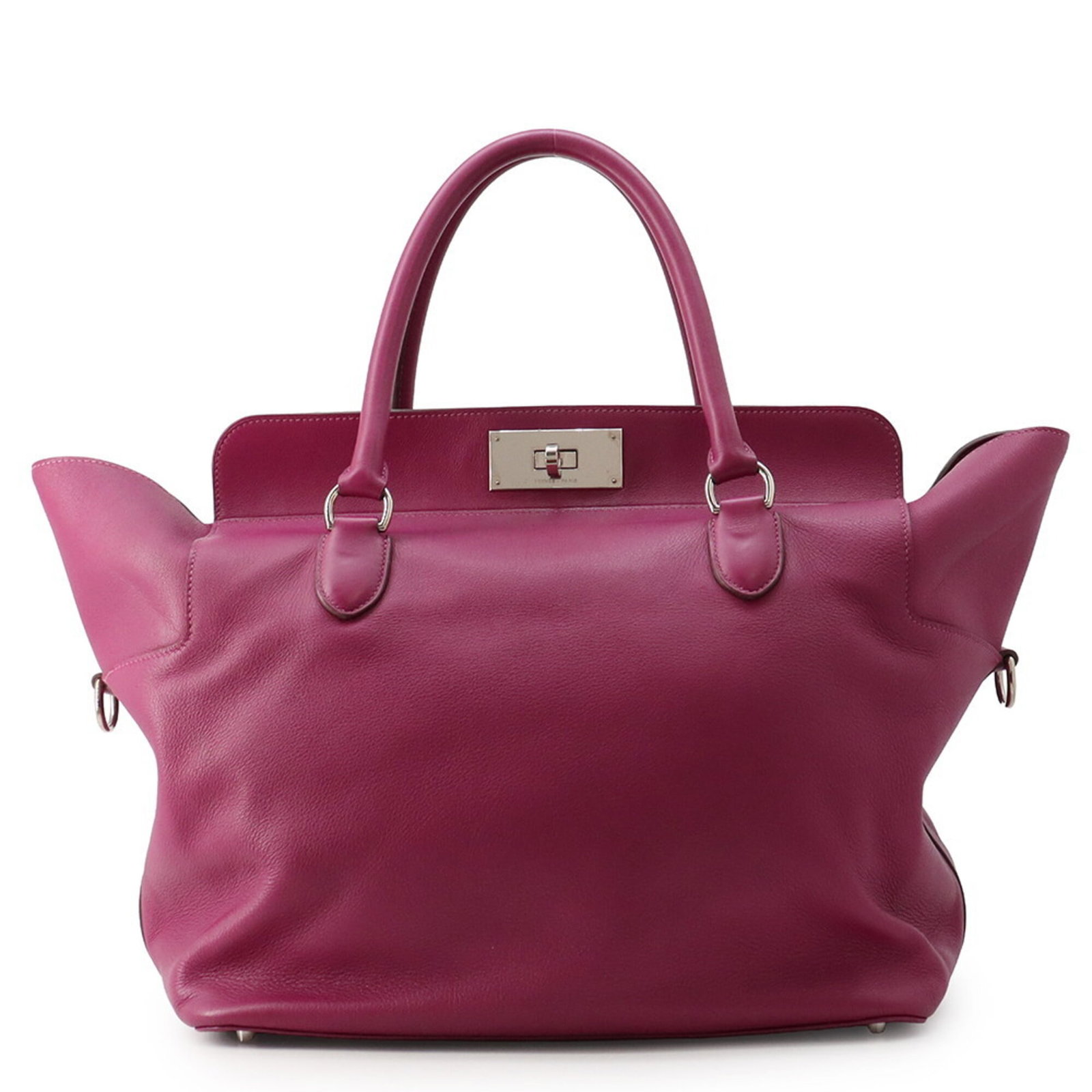 Swift Leather Handbag Hermes: Swift Leather Handbag Hermes Swift Leather Handbag by Hermes, crafted from high-quality Swift leather in a striking pink and purple hue. Measuring 30cm x 33cm x 23.5cm, this stylish handbag boasts a