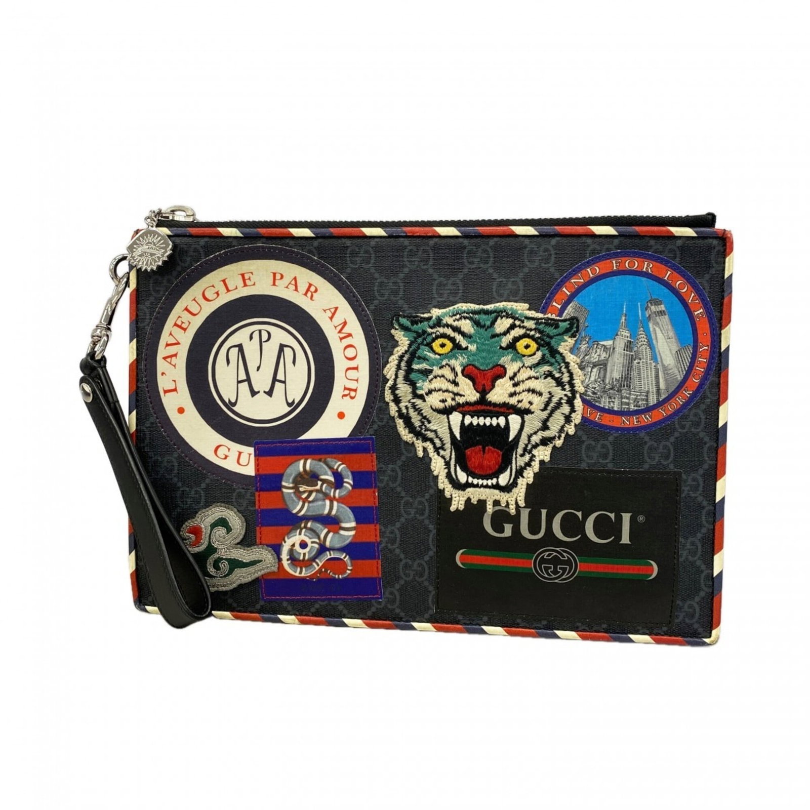 Pvc clutch bag Gucci: Pvc clutch bag Gucci This Gucci PVC clutch bag boasts sleek, modern design with a striking black and silver color scheme. Made from high-quality PVC material, it features a compact size perfect for