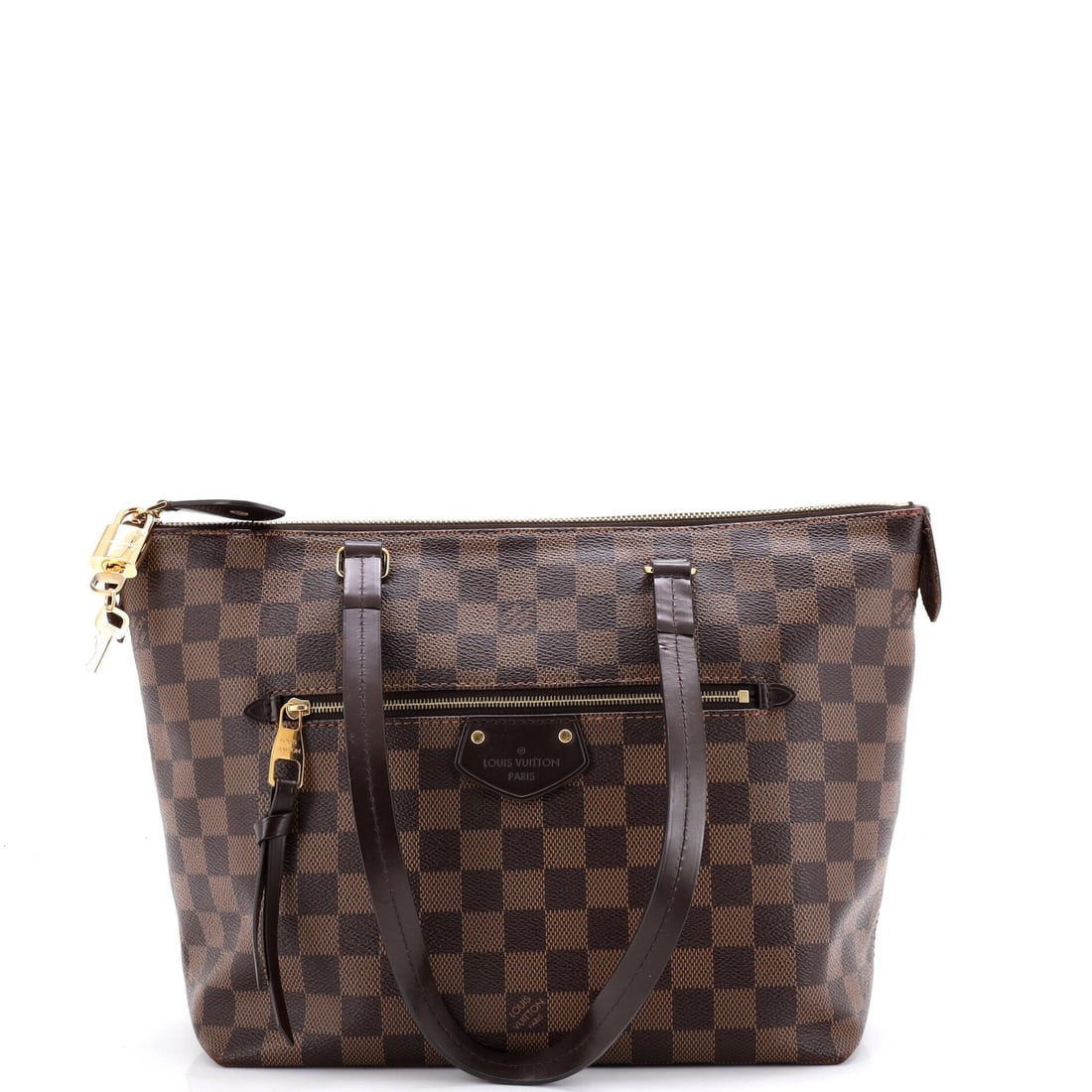 Louis Vuitton Iena Tote Damier PM: Louis Vuitton Iena Tote Damier PM Brown Louis Vuitton Iena Tote Damier PM in Very Good Condition. This classic shoulder bag features canvas coated exterior with brown Damier PM pattern, gold