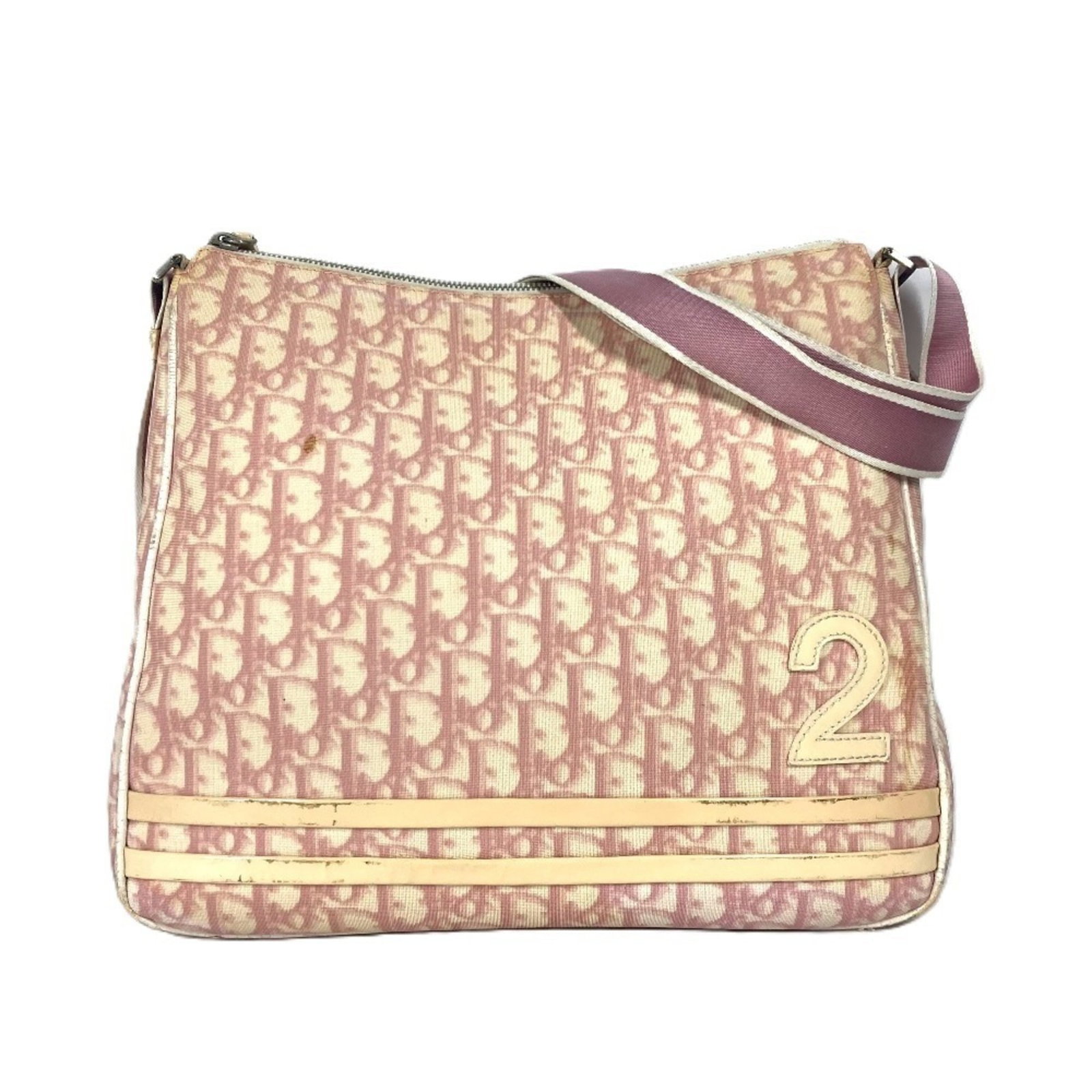 PVC leather shoulder bag by Christian Dior: PVC leather shoulder bag by Christian Dior PVC leather shoulder bag by Christian Dior, featuring a striking pink and white color combination. This Trotter-style bag boasts a unique PVC leather