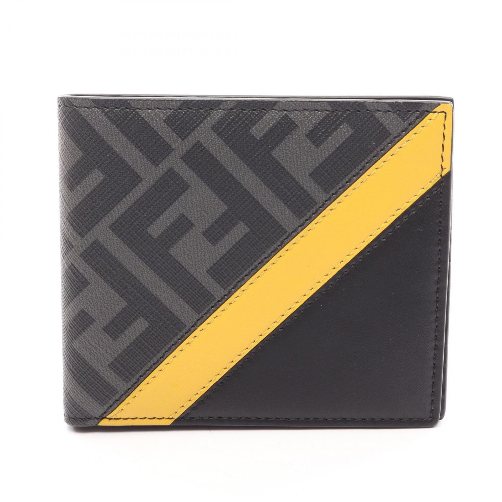PVC Leather Bi Fold Wallet by Fendi: PVC Leather Bi Fold Wallet by Fendi The Fendi MPN 7M0169 PVC Leather Bi Fold Wallet boasts sleek, modern design with its black, gray, and yellow color options. Made from high-quality leather and PVC m