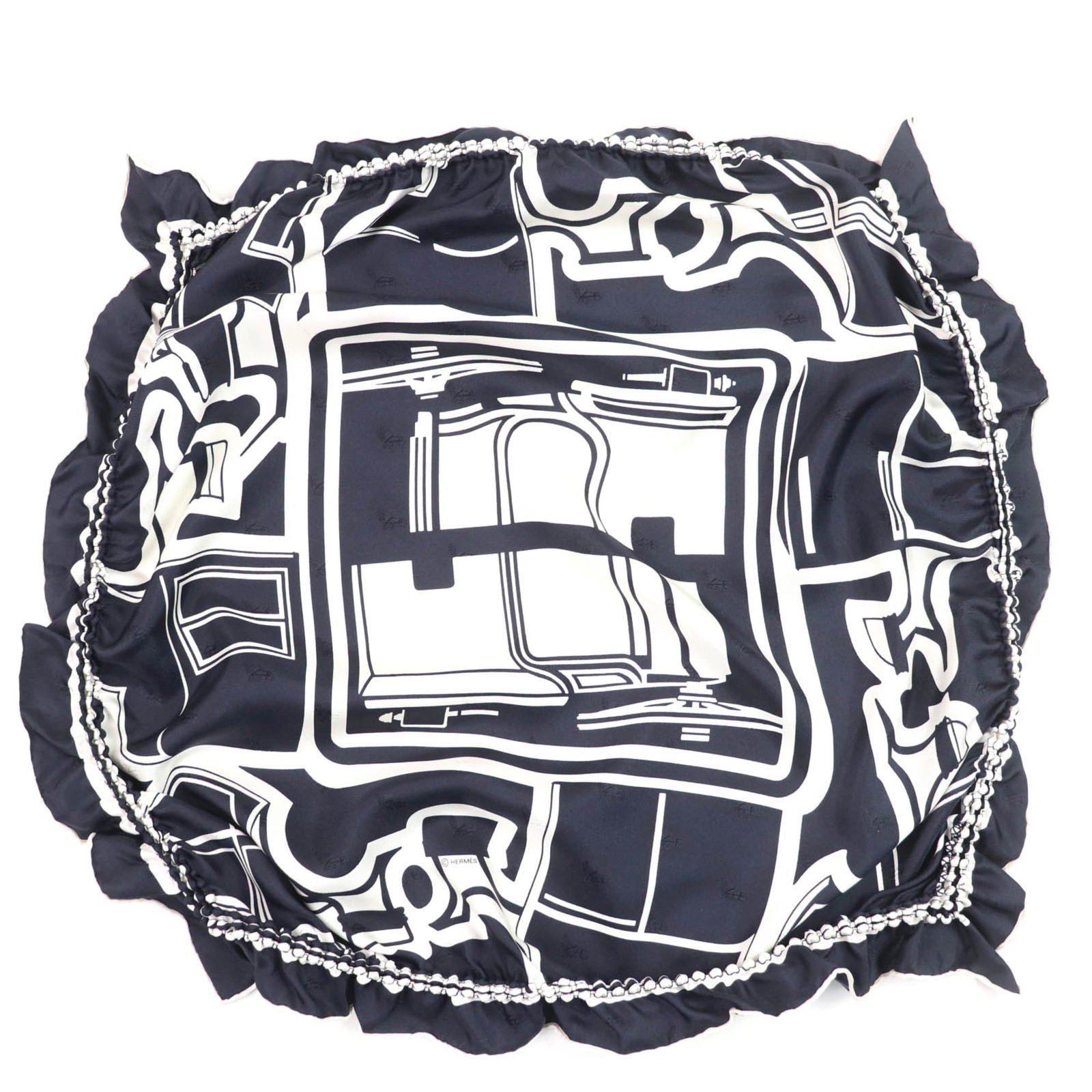 Silk Hermes Scarf 100%: Silk Hermes Scarf 100% Silk Hermes Scarf, made from 100% high-quality silk, features a classic navy color and elegant dimensions of 66cm x 64cm. This luxurious scarf comes with its original box and
