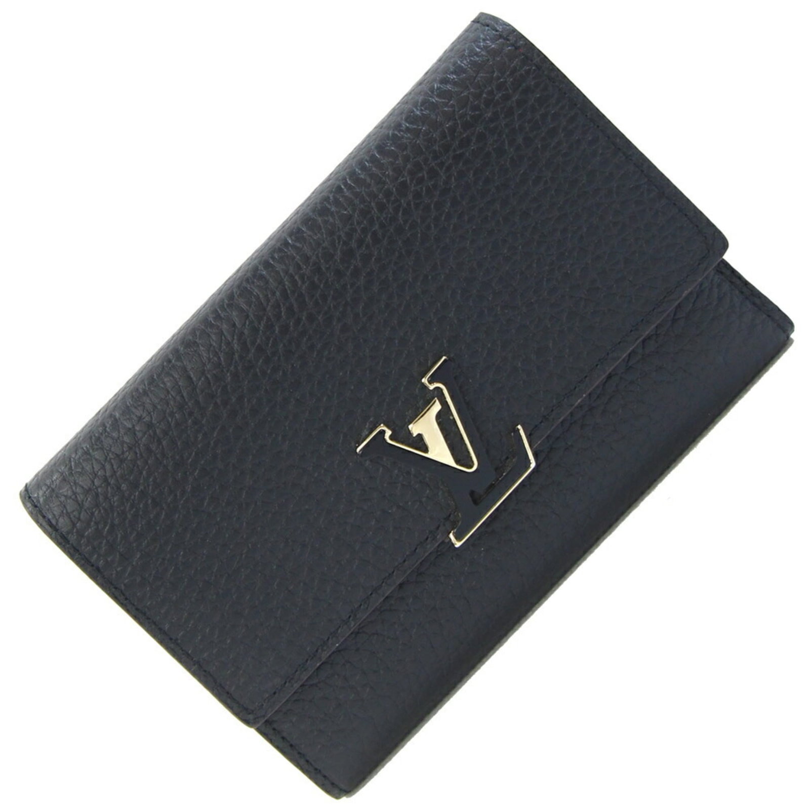 Leather wallet fold Louis Vuitton: Leather wallet fold Louis Vuitton Tri-fold wallet fold from Louis Vuitton, crafted in iconic Taurillon leather with a striking bicolor design featuring hot pink and noir hues. Measuring 9.5cm x