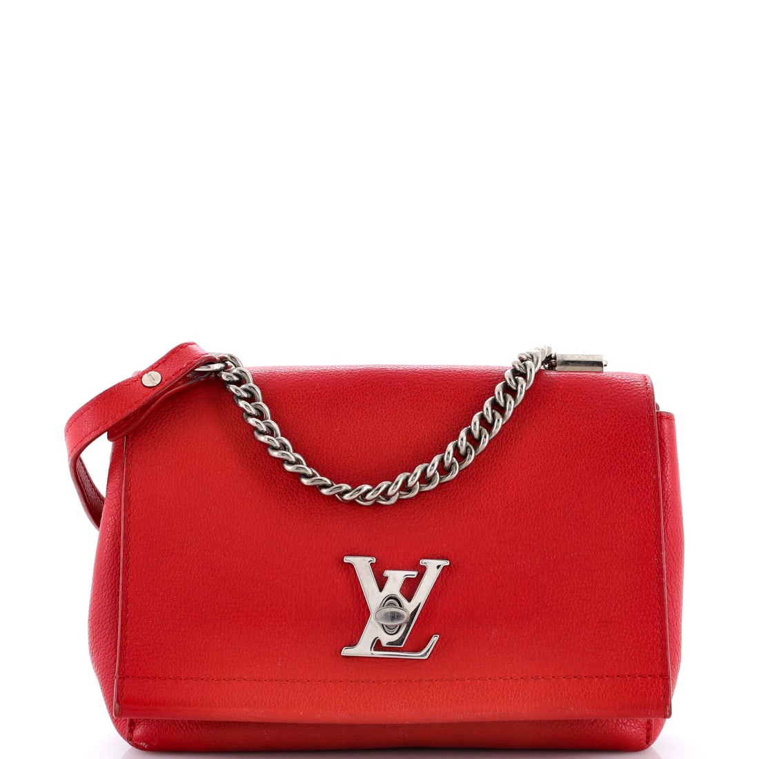 Handbag Lockme II Leather Louis Vuitton: Handbag Lockme II Leather Louis Vuitton Red Lockme II Leather Louis Vuitton Cross Body Bag with Gold Hardware, featuring edge wear and minor scuffs on the exterior. The bag's interior is lined in red