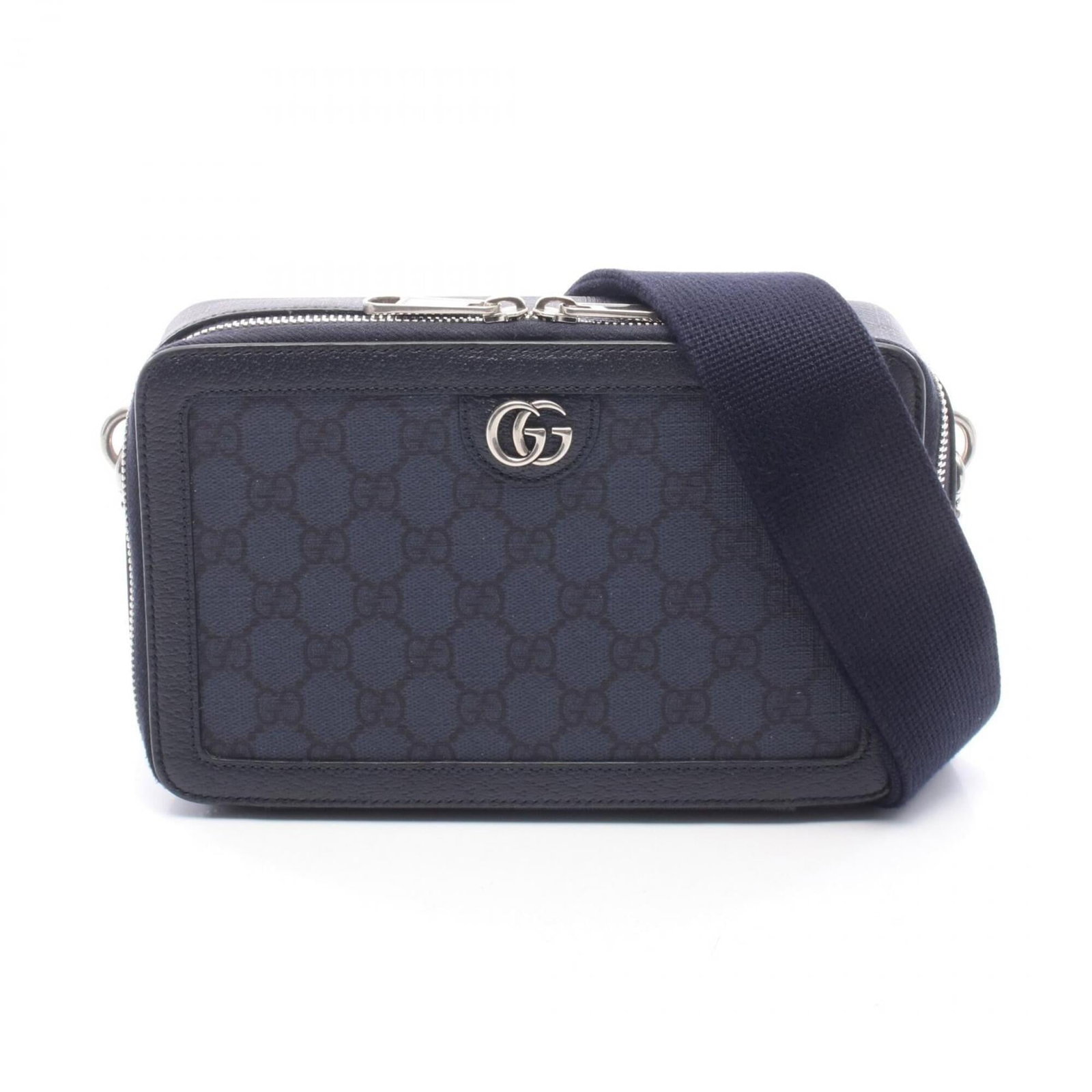Handbag coated leather canvas shoulder bag Gucci: Handbag coated leather canvas shoulder bag Gucci Coated canvas and leather combine in this navy Gucci Ophidia shoulder bag, featuring a sleek design with adjustable strap lengths. The bag measures 14c