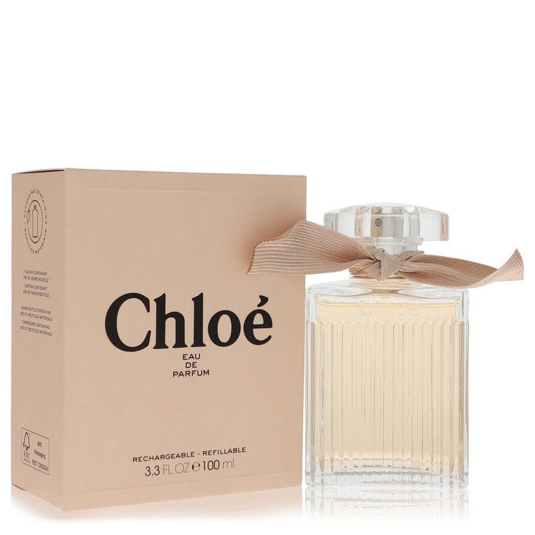 Chloe (New) by Chloe Eau De Parfum Refillable Spray 3.3 oz: Chloe (New) by Chloe Eau De Parfum Refillable Spray 3.3 oz Subtle yet commanding, Chloe parfum is a gift that will be remembered for years to come. This 3.3 oz refillable spray features distinctive no