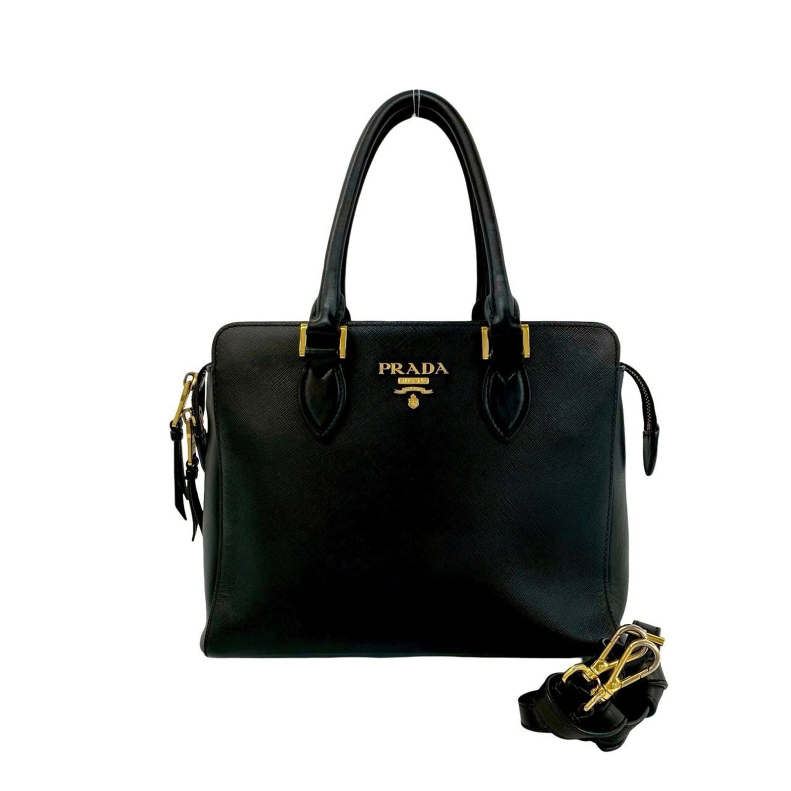 Prada Handbag Shoulder Bag Tote Bag Leather: Prada Handbag Shoulder Bag Tote Bag Leather Black leather Prada shoulder bag tote with classic design, measuring 21cm x 26cm x 10cm. This timeless piece features premium leather construction and a