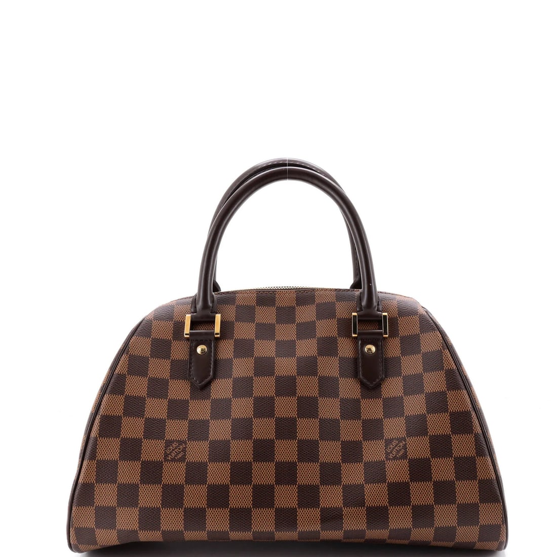 Handbag Damier Louis Vuitton Ribera: Handbag Damier Louis Vuitton Ribera This Louis Vuitton Ribera Handbag Damier MM features a classic bowler design with a rich brown canvas exterior and contrasting red microfiber interior. Minor