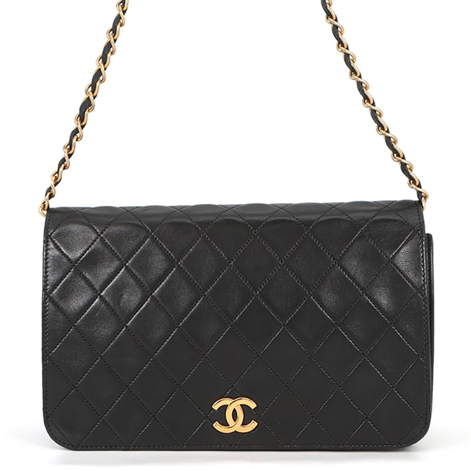 Shoulder Bag Leather Chanel: Shoulder Bag Leather Chanel Black lambskin shoulder bag from Chanel, measuring 15cm x 23.5cm x 2.5cm in size. This leather bag features high-quality materials and a classic design characteristic of