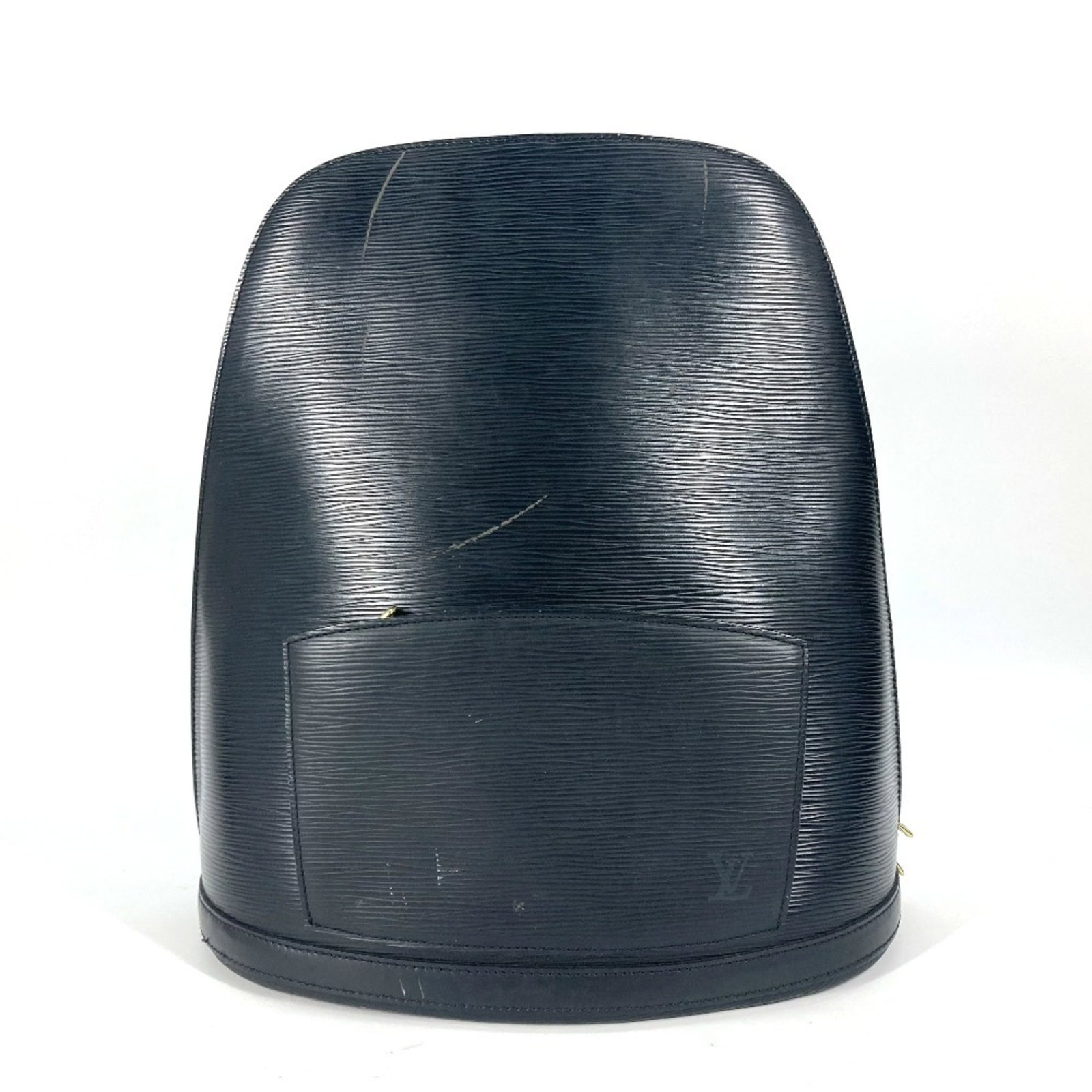 Epi leather backpack by Louis Vuitton: Epi leather backpack by Louis Vuitton Epi leather backpack by Louis Vuitton in black, featuring an open outer pocket with a zipper closure. This stylish and functional bag measures 34cm x 30.5cm / 13.