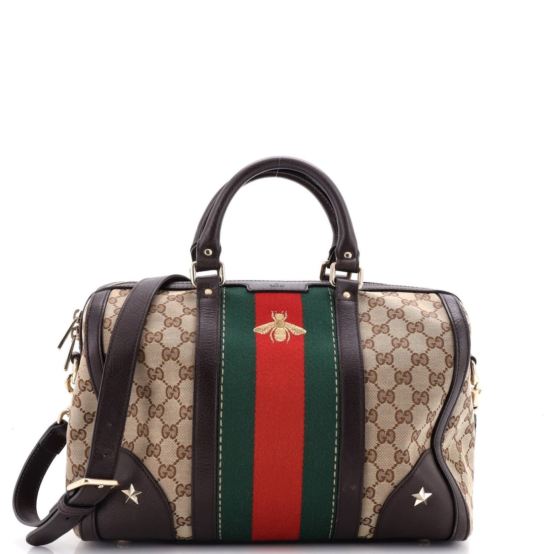 Gucci Vintage Bee Web Medium Canvas Bag Boston GG (1 of 6)