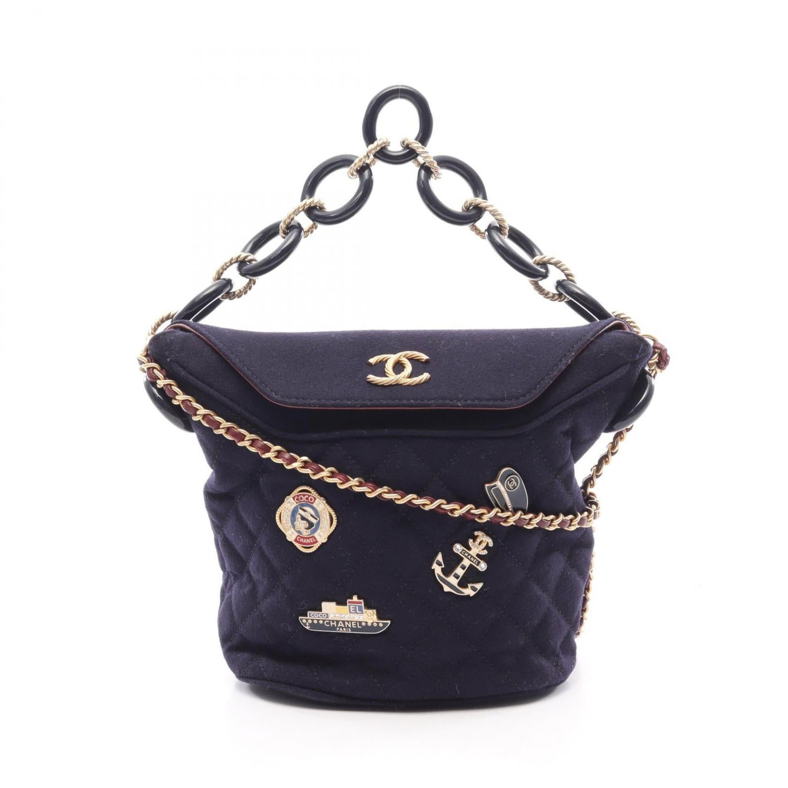 Chanel Handbag Shoulder Bag Wool: Chanel Handbag Shoulder Bag Wool The Chanel MPN A57868 Wool Shoulder Bag boasts a rich navy color and elegant design, making it a stylish accessory for women. Measuring 15cm x 16cm x 11cm, this compac