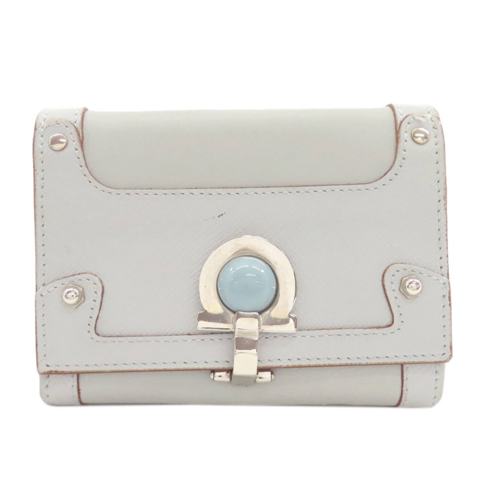 Salvatore Ferragamo Wallet (Bi-Fold) Leather: Salvatore Ferragamo Wallet (Bi-Fold) Leather Salvatore Ferragamo bi-fold leather wallet features a light blue color and measures 8cm x 10.5cm x 2.5cm, making it a stylish and compact accessory. The wa