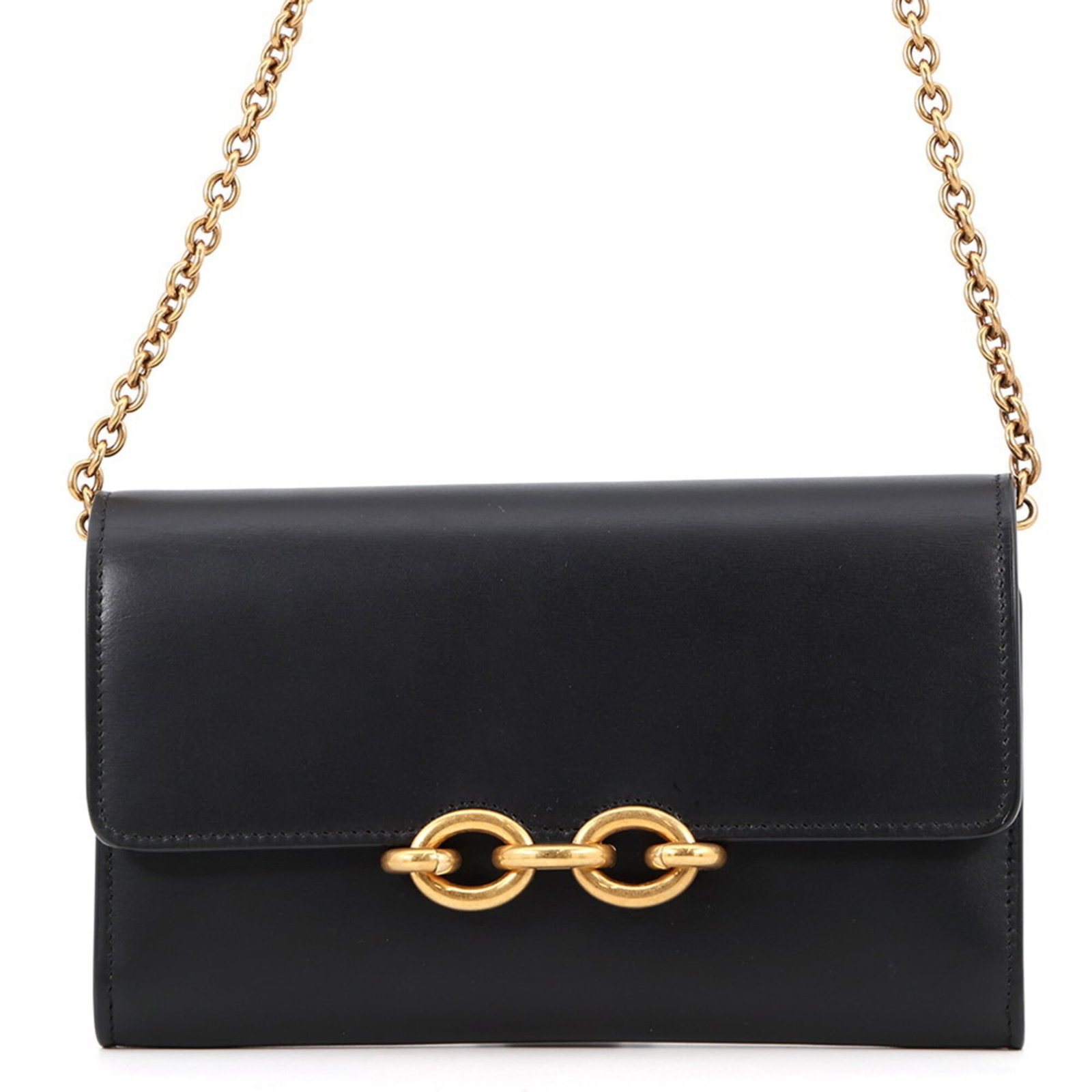Yves Saint Laurent Chain/ Shoulder Wallet Leather: Yves Saint Laurent Chain/ Shoulder Wallet Leather Yves Saint Laurent's Chain/Shoulder wallet in black leather boasts sleek, modern design and a spacious interior. Measuring 11.5cm x 19cm, it offers