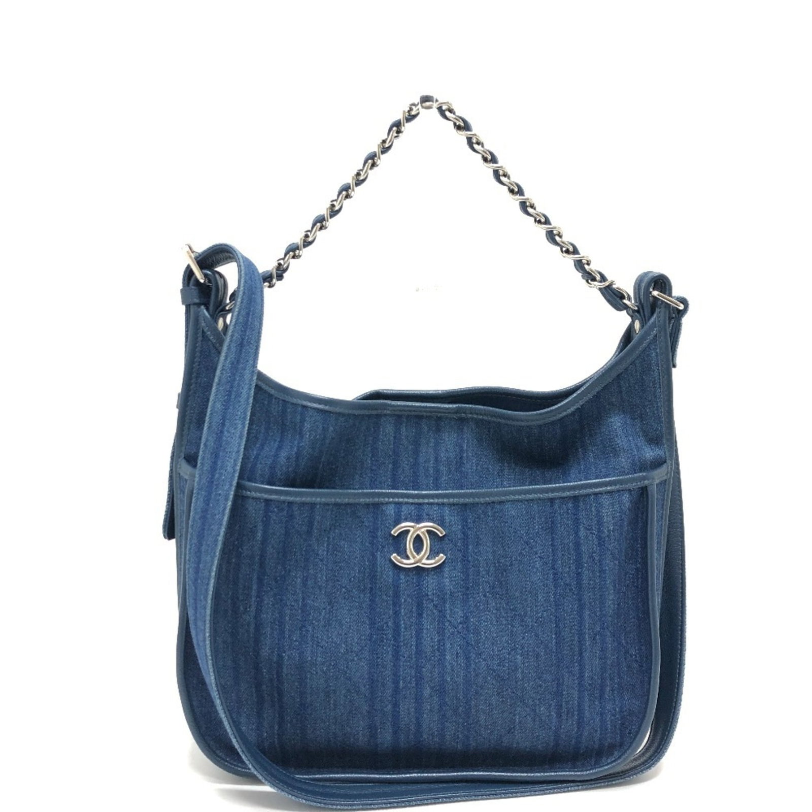 Denim Chanel Shoulder Bag: Denim Chanel Shoulder Bag Denim Chanel Shoulder Bag - A stylish and unique take on the classic design, this bag features a vibrant blue denim material with silver hardware. Measuring 24cm x 31cm x