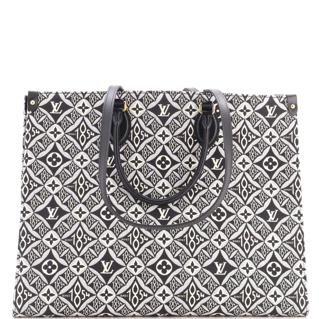 Louis Vuitton OnTheGo Tote Limited Edition Since 1854 Monogram Jacquard GM: Louis Vuitton OnTheGo Tote Limited Edition Since 1854 Monogram Jacquard GM Black Louis Vuitton OnTheGo Tote with heavy corner wear, scuffs, and edge wear. This Limited Edition Since 1854 Monogram