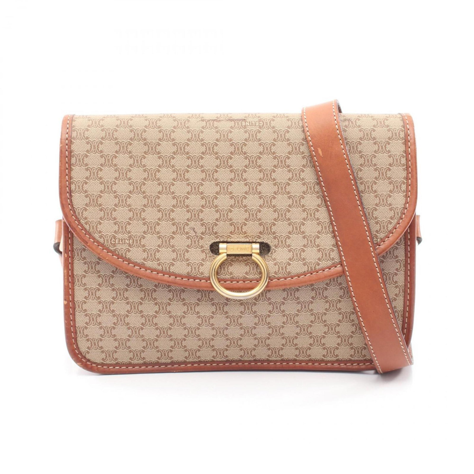 Coated canvas leather handbag shoulder bag by Celine: Coated canvas leather handbag shoulder bag by Celine Coated canvas leather handbag shoulder bag by Celine, featuring a timeless beige and brown color combination. This stylish bag measures 18cm x