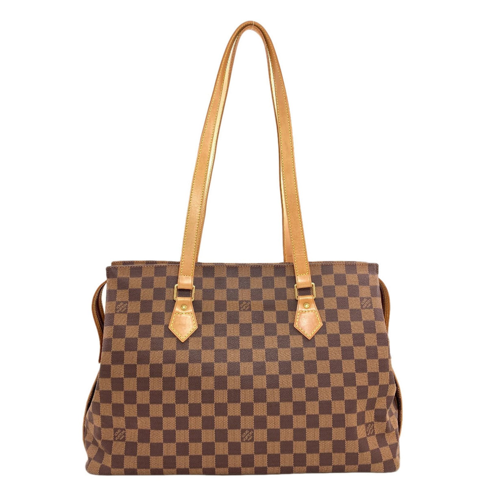 Damier Canvas Tote Bag by Louis Vuitton: Damier Canvas Tote Bag by Louis Vuitton Damier Canvas Tote Bag by Louis Vuitton - A classic design in Damier canvas, this iconic tote bag features the signature Ebene color. Measuring 27cm x 41cm x