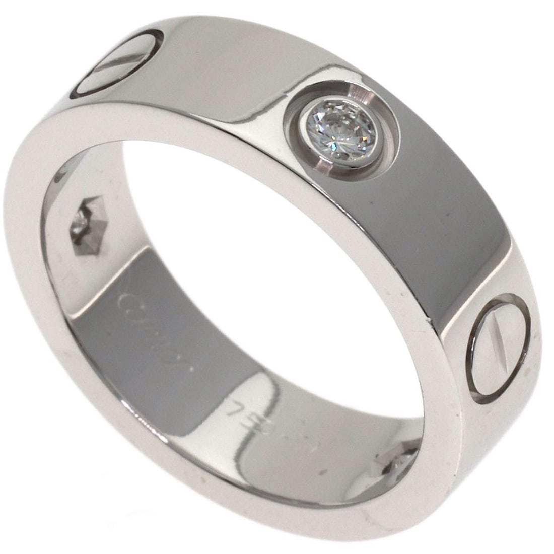 Cartier Love Ring Half Diamond # 51 Ring K18 White Gold: Cartier Love Ring Half Diamond # 51 Ring K18 White Gold Cartier Love Ring Half Diamond #51 features a stunning K18 White Gold setting, showcasing a beautiful half diamond. The ring's silver metal