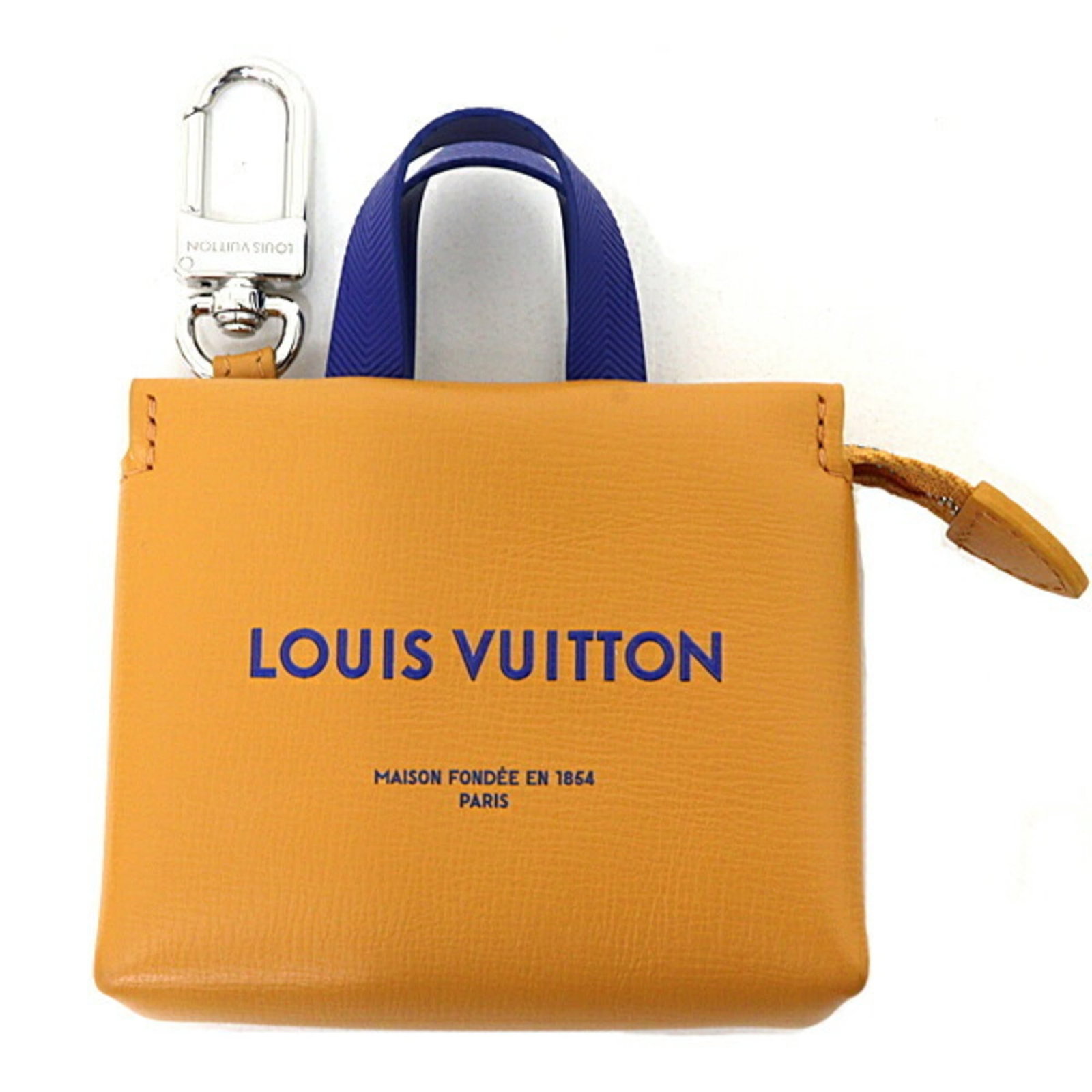 Keyring Leather Louis Vuitton: Keyring Leather Louis Vuitton This luxurious leather keyring from Louis Vuitton features vibrant orange tones, showcasing the iconic brand's signature style. Made from high-quality leather, its compac