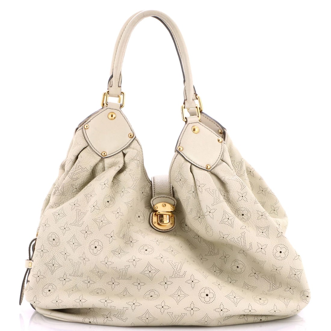 Louis Vuitton XL Hobo Mahina Leather: Louis Vuitton XL Hobo Mahina Leather White Louis Vuitton XL Hobo Mahina Leather bag features a classic hobo style with a gold-tone hardware and microfiber interior. The exterior has scuffs, edge