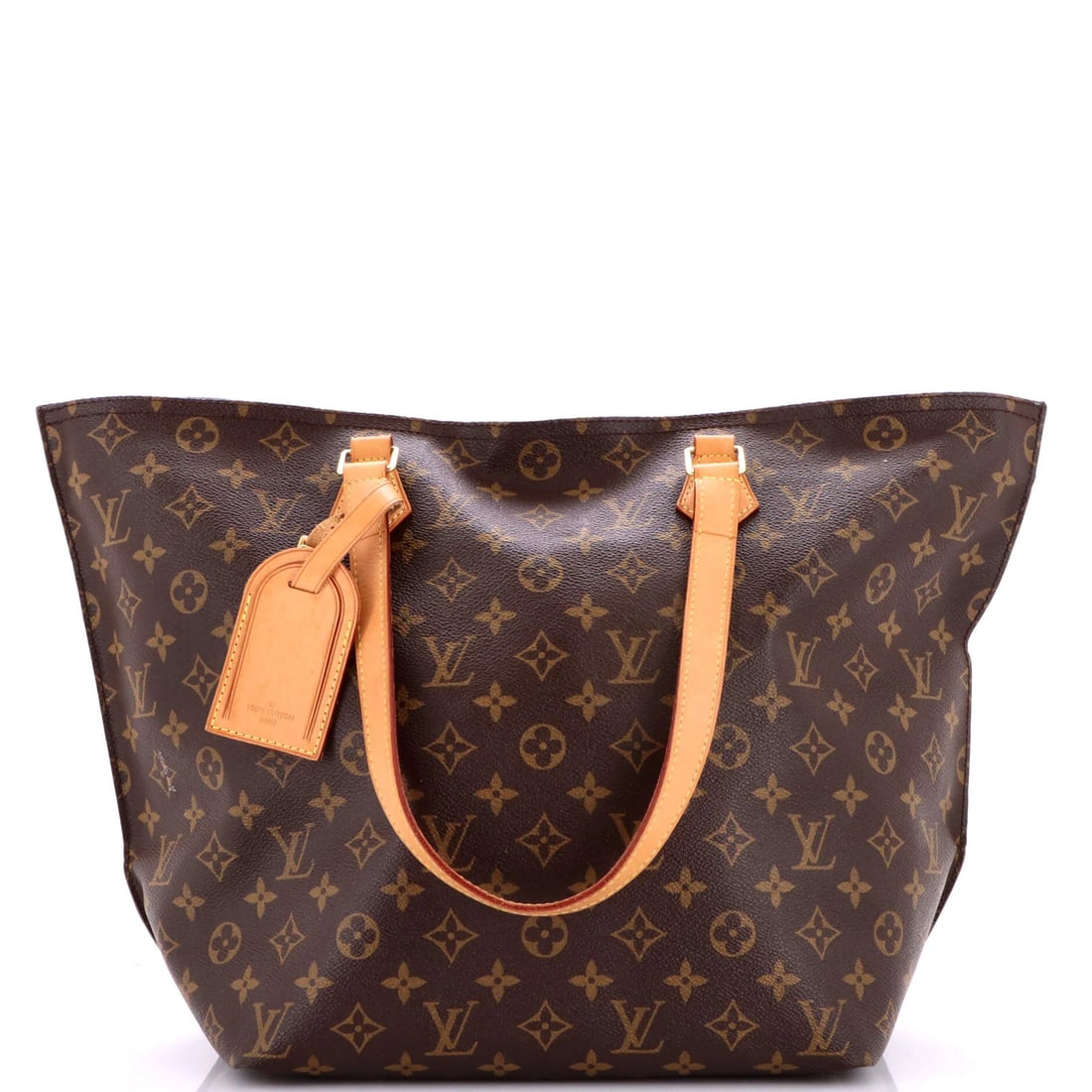All In Handbag Canvas Monogram Louis Vuitton: All In Handbag Canvas Monogram Louis Vuitton Brown canvas tote bag with scuffed and worn exterior, featuring the iconic Louis Vuitton monogram pattern. The bag's gold hardware adds a touch of luxury